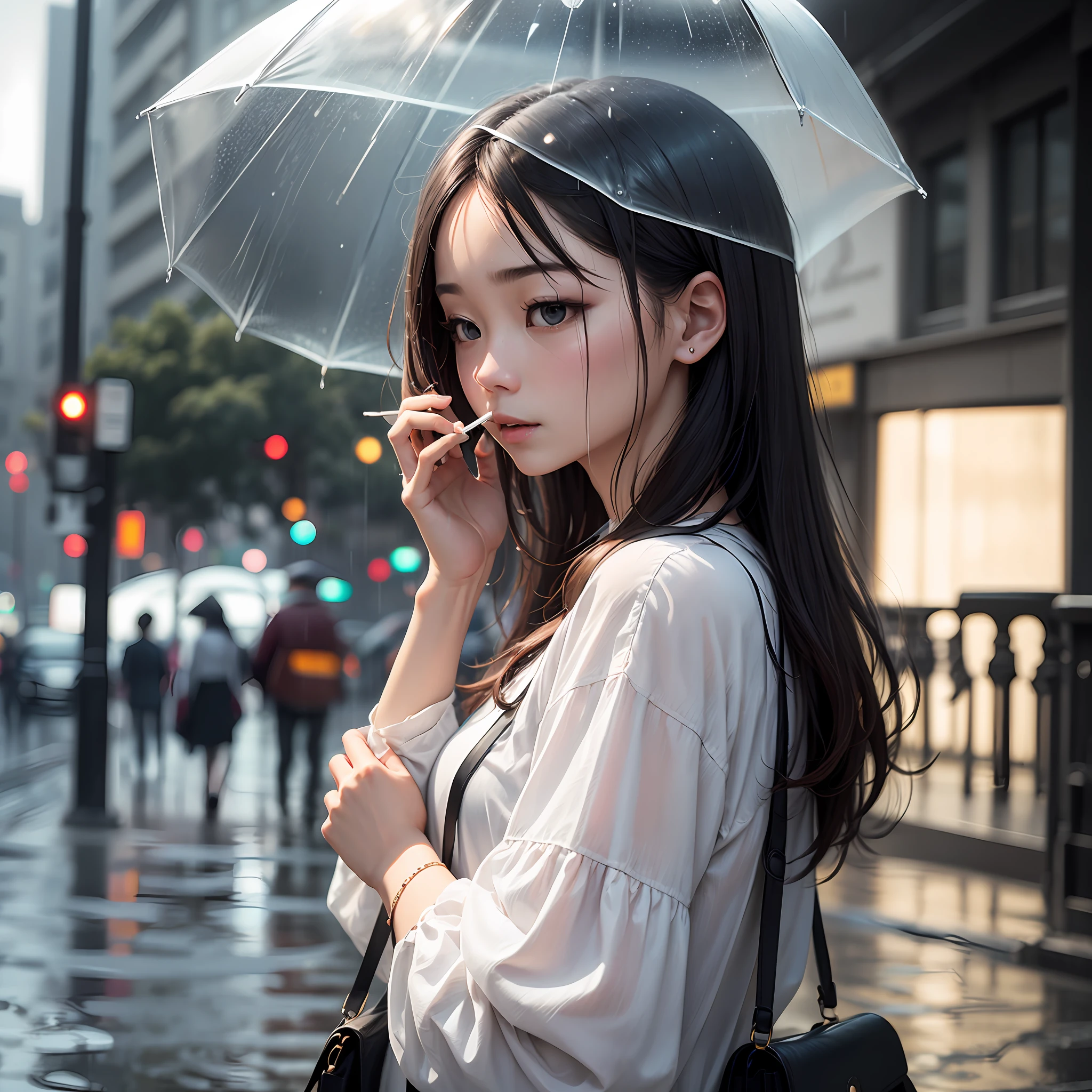 Girl in the rain,White as a jellyfish,Beautiful and lonely,Swallow your head,Hand-held cigarette handle。 --auto