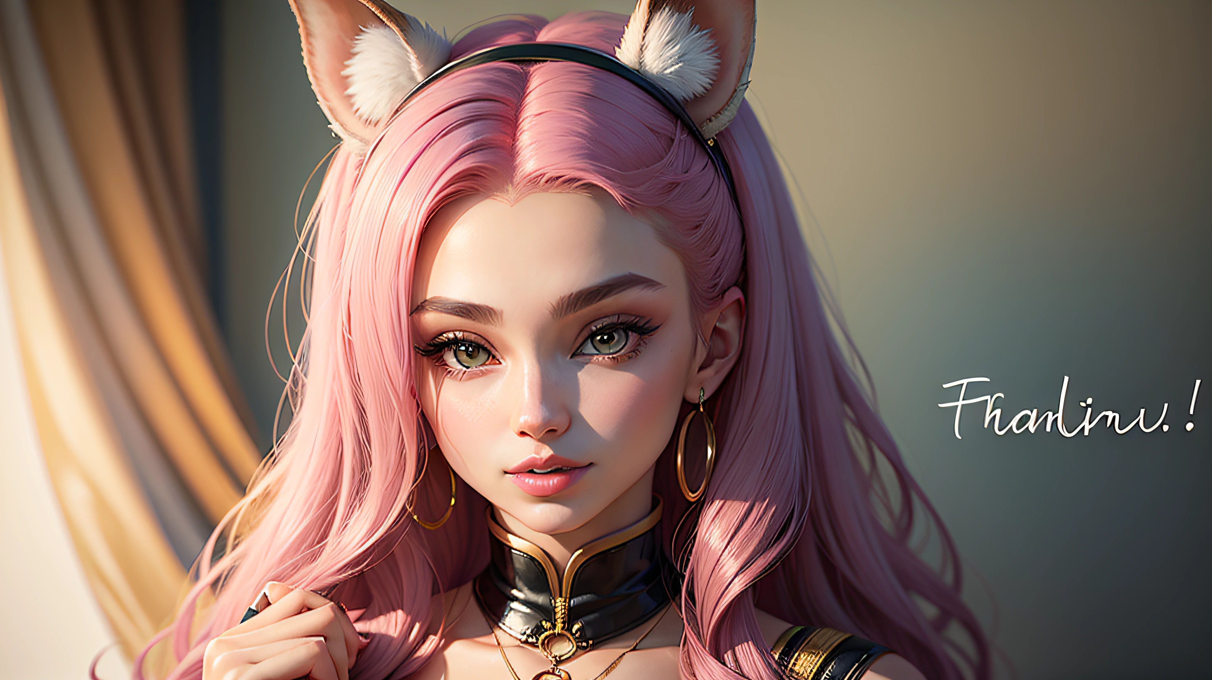 pink hair, fox ears, hairclip, glaring, evil smile, depth of field, cowboy shot, panorama, drop shadow, UHD，girl --auto