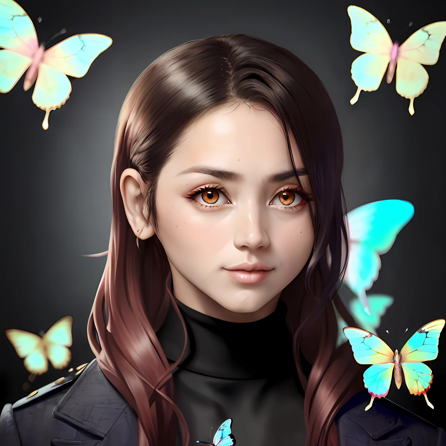 A mythical female character who can manipulate time,Both eyes are blocked by butterflies,There is a huge aura around