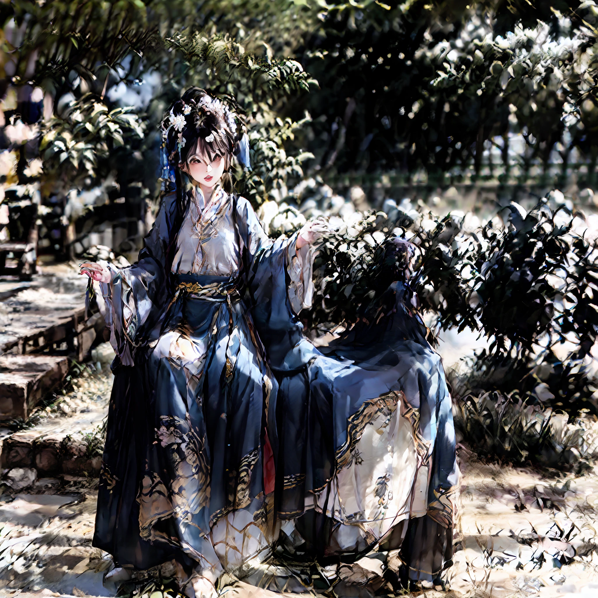 Hanfu white hair, Traditional Chinese Ink Painting, Kizi，fullnude，Pornography
