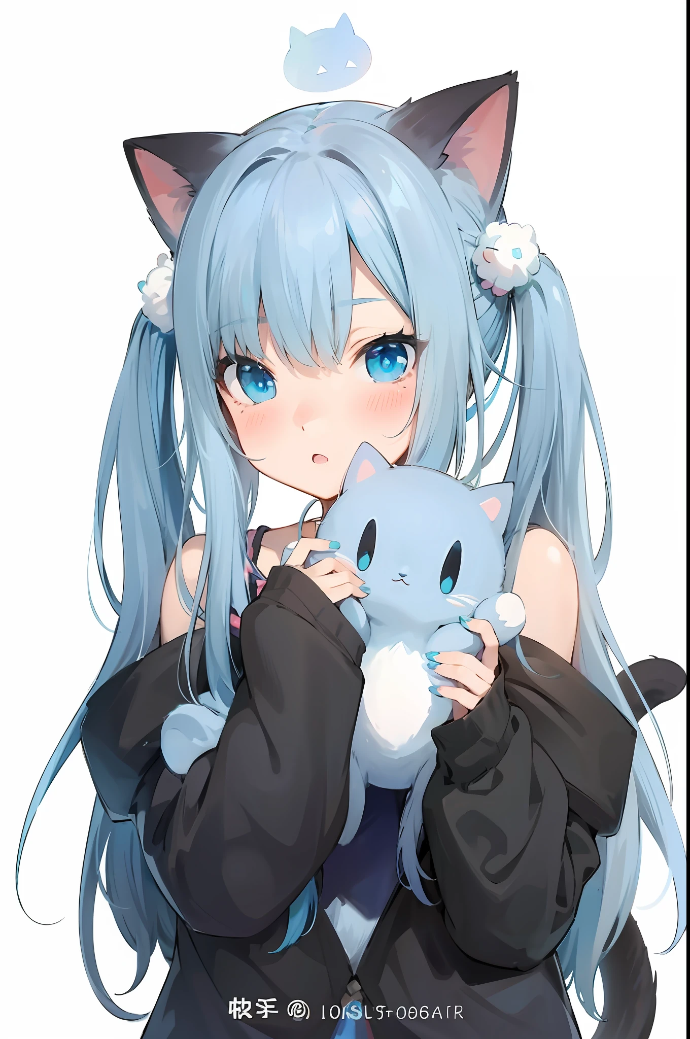 Blue-haired anime girl holding a cat in her hand, anime girl with cat ears, cute anime catgirl, beautiful anime catgirl, anime catgirl, Very beautiful anime cat girl, anime cat, very beautiful cute catgirl, Attractive cat girl, Girl with cat ears, anime moe art style, style of anime4 K, anime visual of a cute cat, nightcore