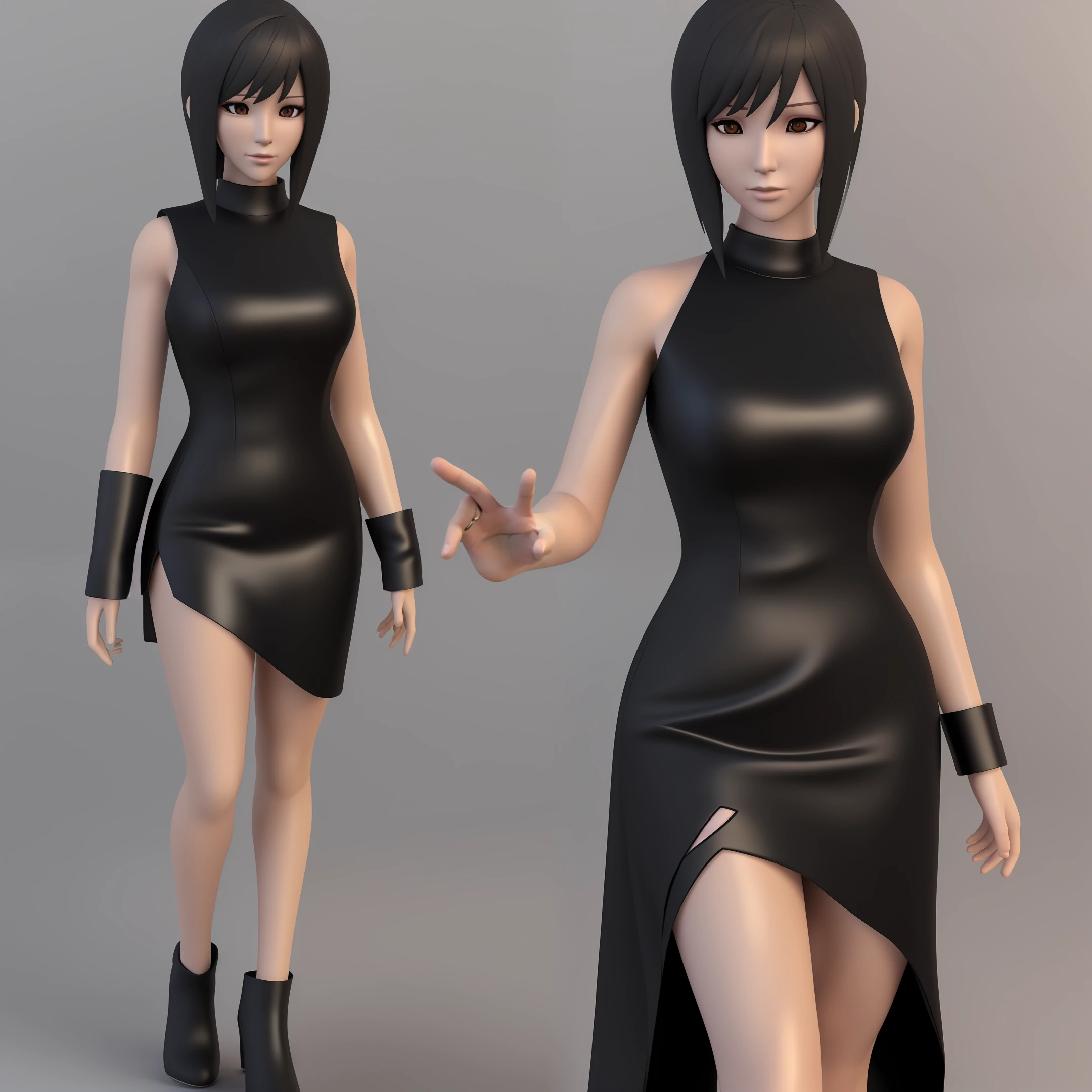 arafed woman in a black dress posing for a picture, anime girl wearing a black inspired by Sim Sa-jeong, highly detailed character, 3 d render character art 8 k, realistic anime 3 d style, smooth 3d cg render, dark dress, smooth anime cg art, she is wearing a black dress