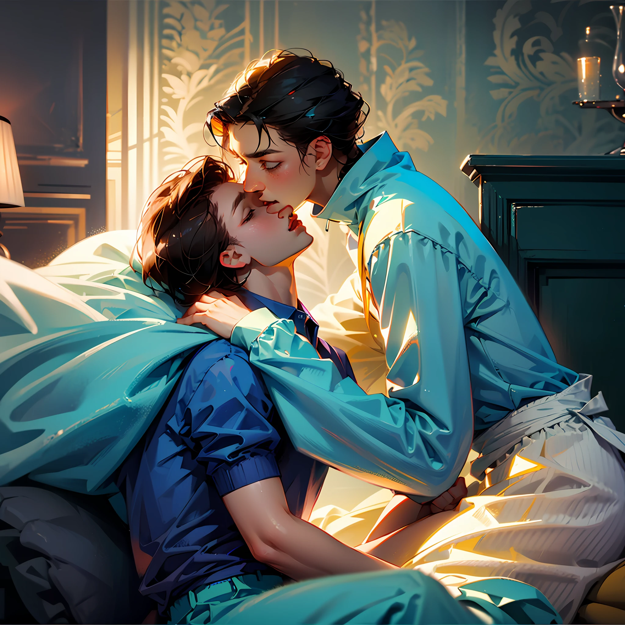 Two boys，kiss，modern day，Room Wear，Two boys kissing each other，Need --auto