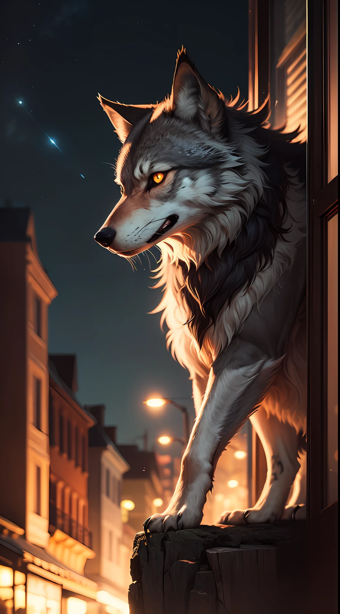 Lone wolf,critters,photorealestic,fang,nighttime scene --auto