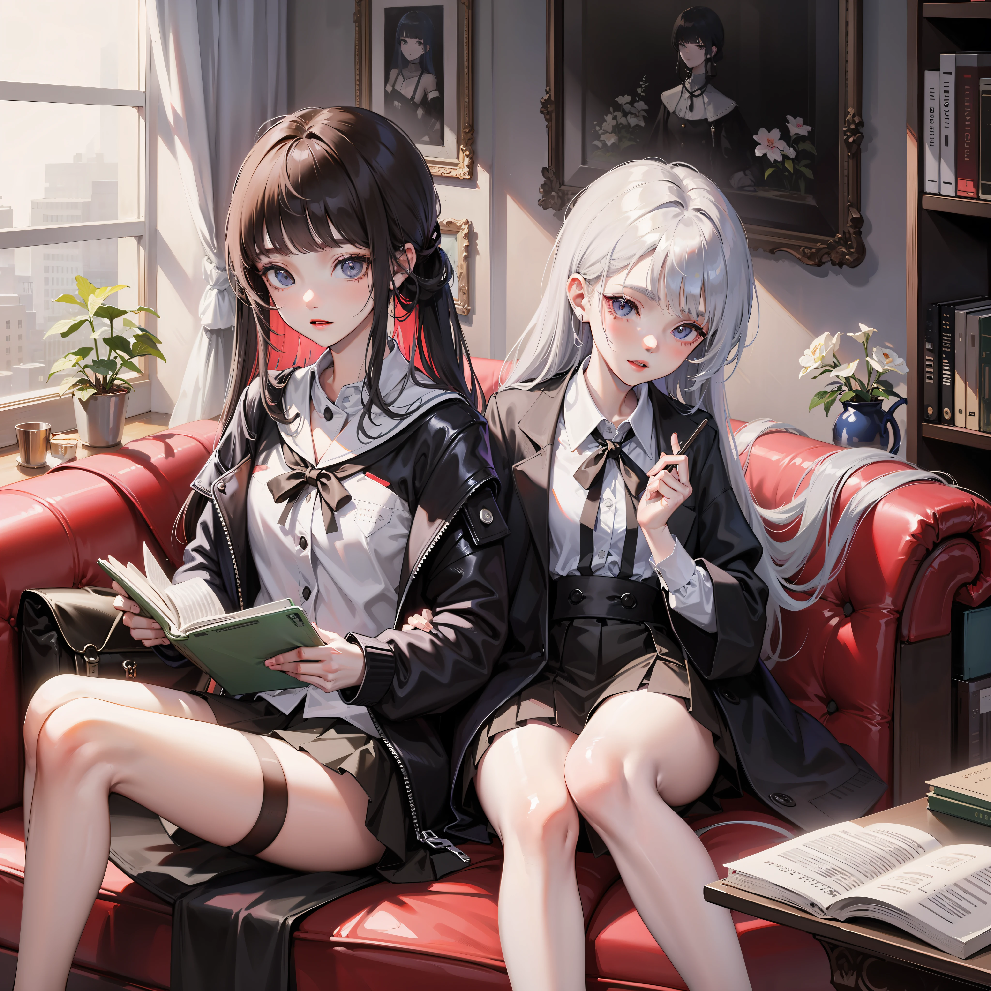 Jirou legs,The girl on the left wears black stockings,Slender