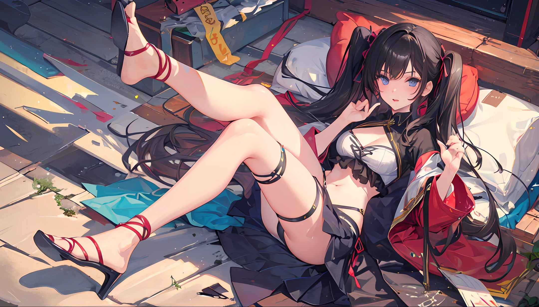 Girl with limbs tied,Broken clothes,legs are open,The reveal panties