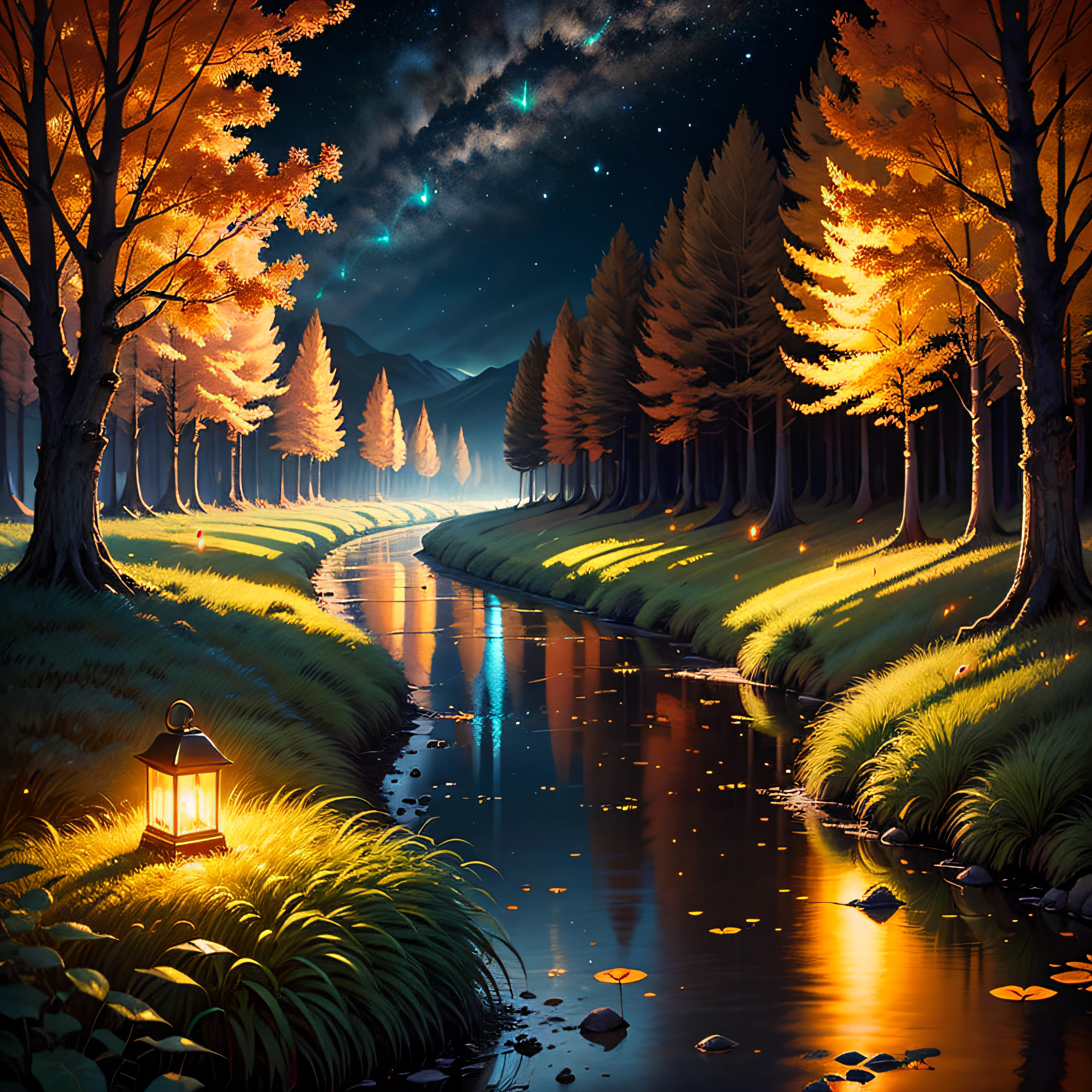 Glowing fireflies　natta　countryside　autumnal　along the river　Fantastical --auto