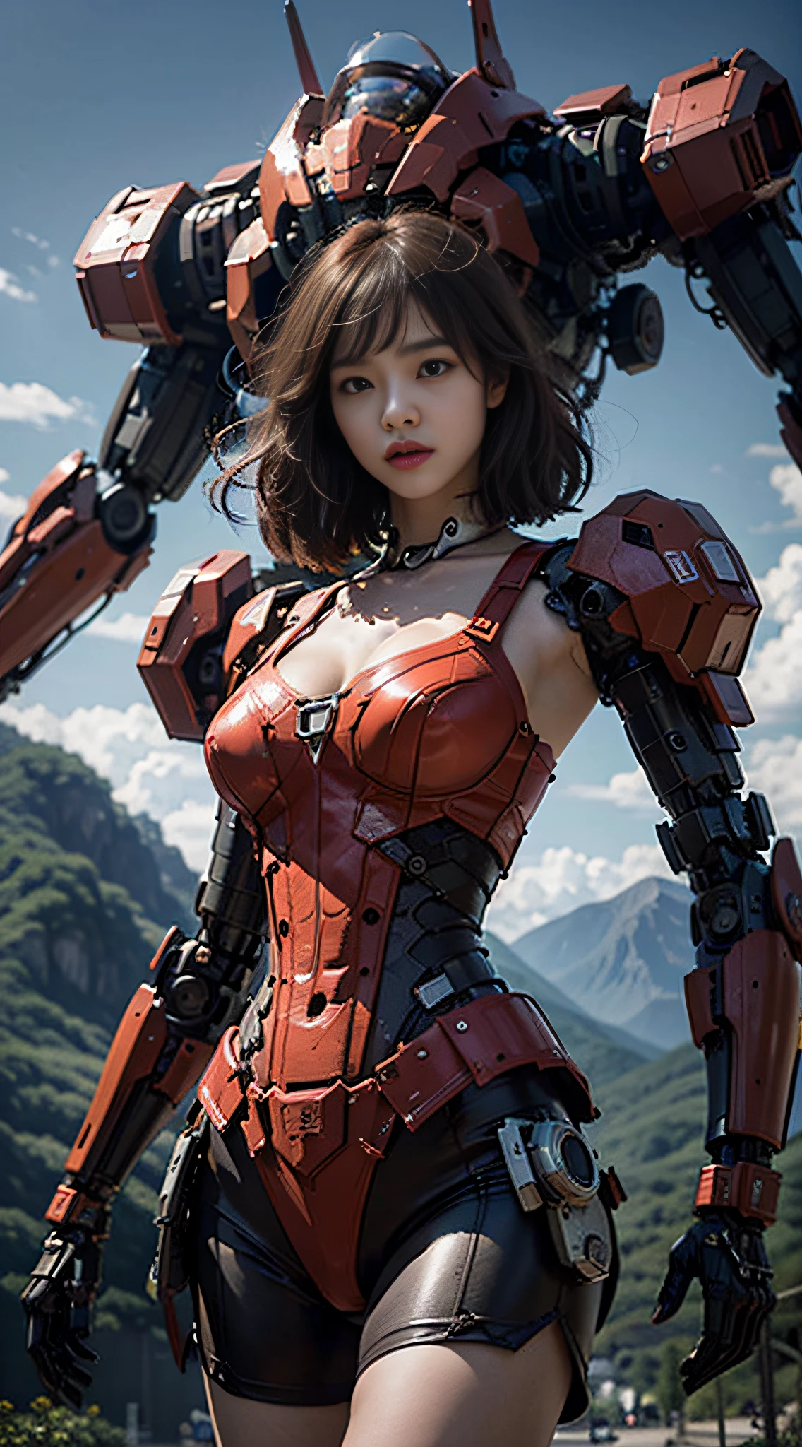 ( pureerosface_v1:0.5),Rhyme,Korean Doll,
Realistic photography,high qulity,8K分辨率,real photograph,(((length hair,brown hair,Mech girl with medium breasts,)),chinaese girl,tight-fitting,navels),Shitu-mecha behind the girl,Magnificent,body complet,mistic,Photo by Brandon Wolfermüster,Surreal dreams,Gray atmosphere,rainy days,mars background,dyna,LUT,HDRM professional lighting,photon maping,radiosity,physicallybased rendering,Delicate realism,Aray's dynamic and expressive animation Shitu-Mecha,(Pink style:1.3),