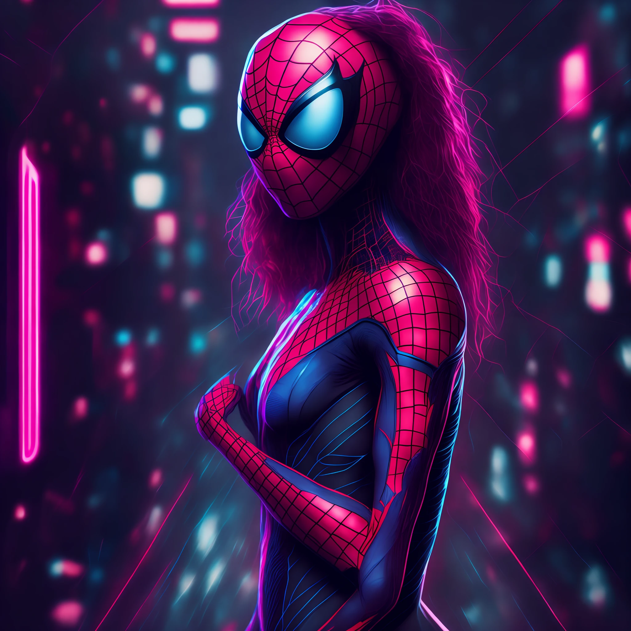 Spidey，cyber punk perssonage，8k。female pervert