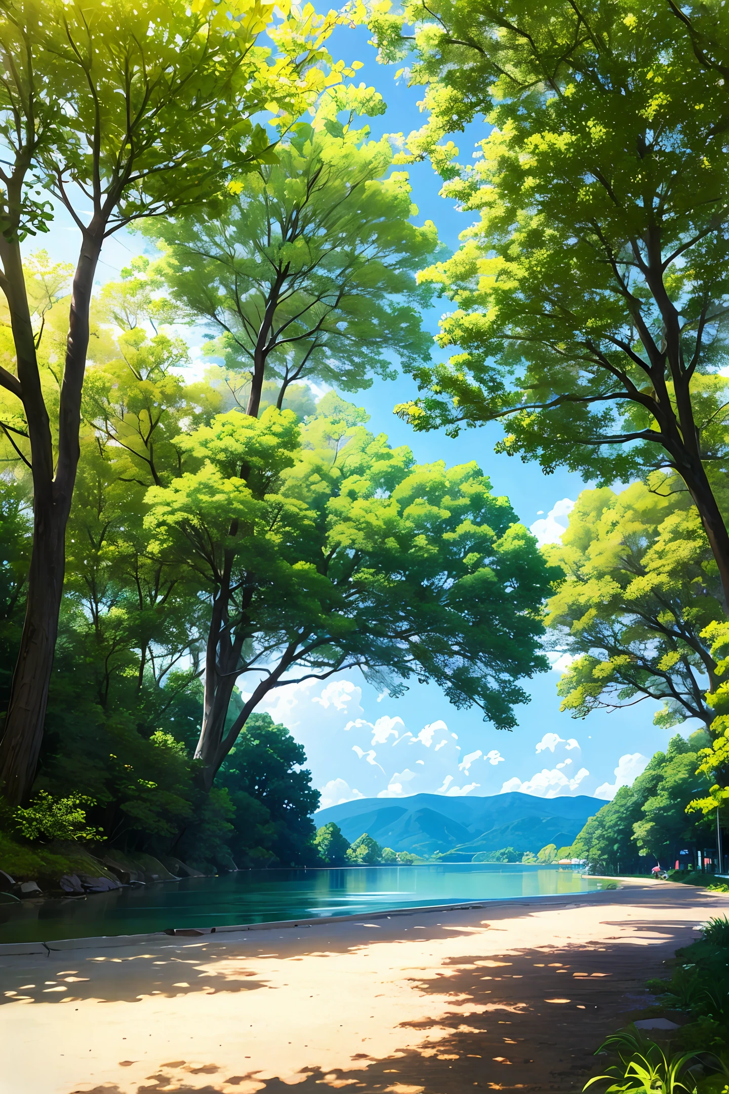 lakes,blue-sky,the woods,summertime,Anime fresh style