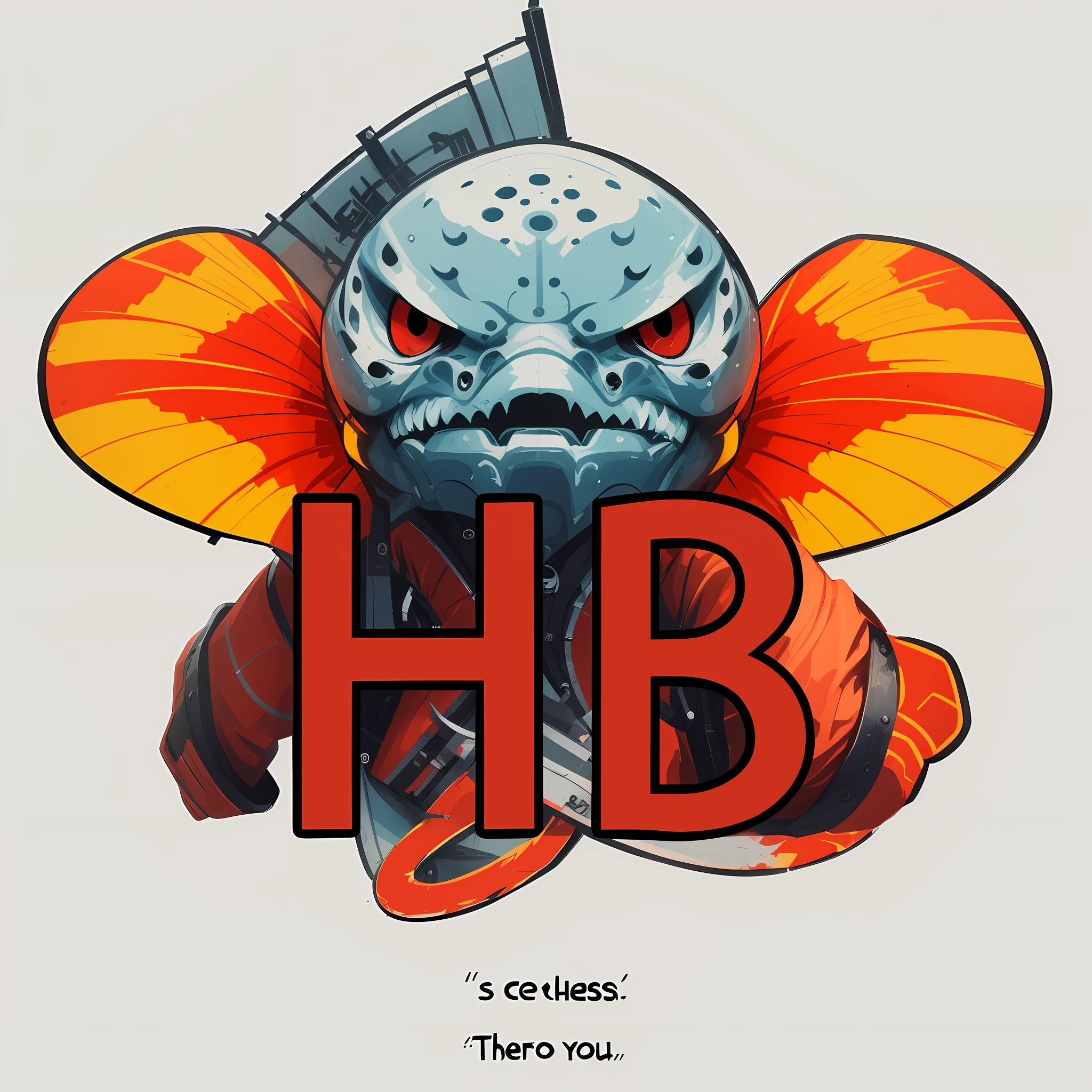 There is a cartoon character with a large head capital letter HB, hobbithead, hyperbeast design, Hasselblad photograp, hasselblatt, as a badass monster hunter, hibbary!!, OCT Hong Kong, Jane wood art style, hq artwork, high detal, intense battles, cyberpunk bee, hey buddy, Hannibal