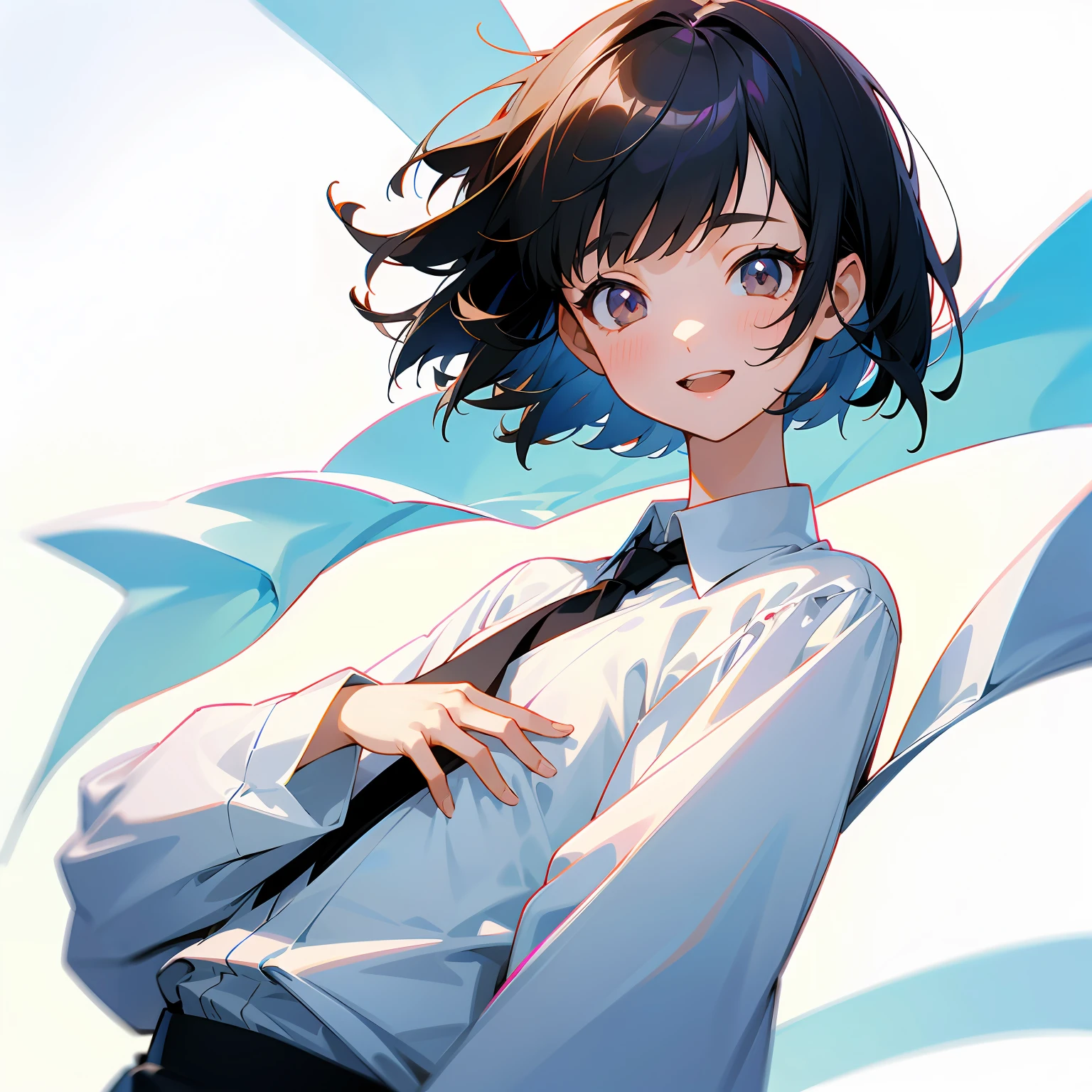 rimless eyewears, short detailed hair, Blue eyes, Student Clothing, full bodyesbian, anime --auto