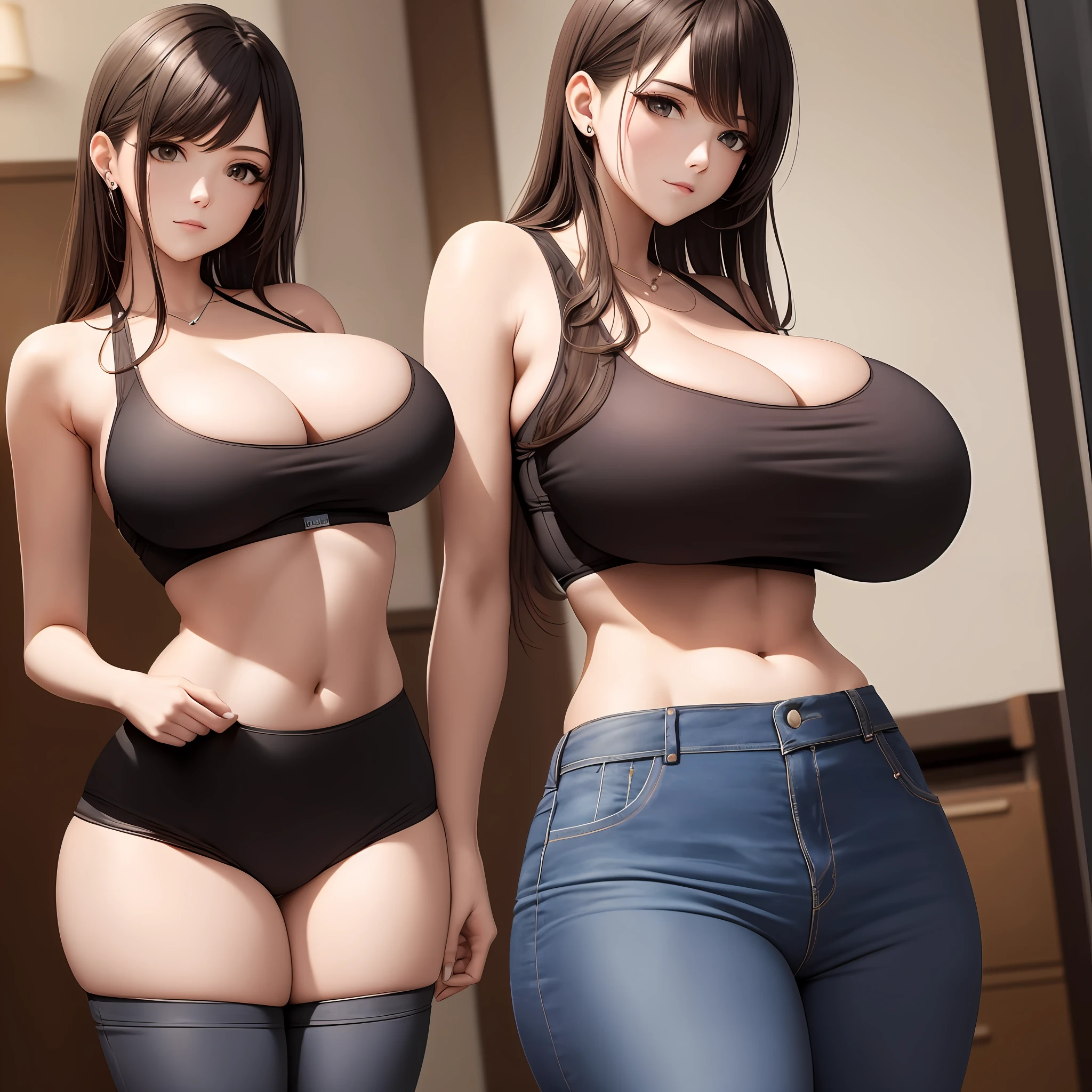 One was wearing skinny jeans,The girl with huge breasts in tight-fitting underwear on her upper body opened her thighs towards me,Show the --auto