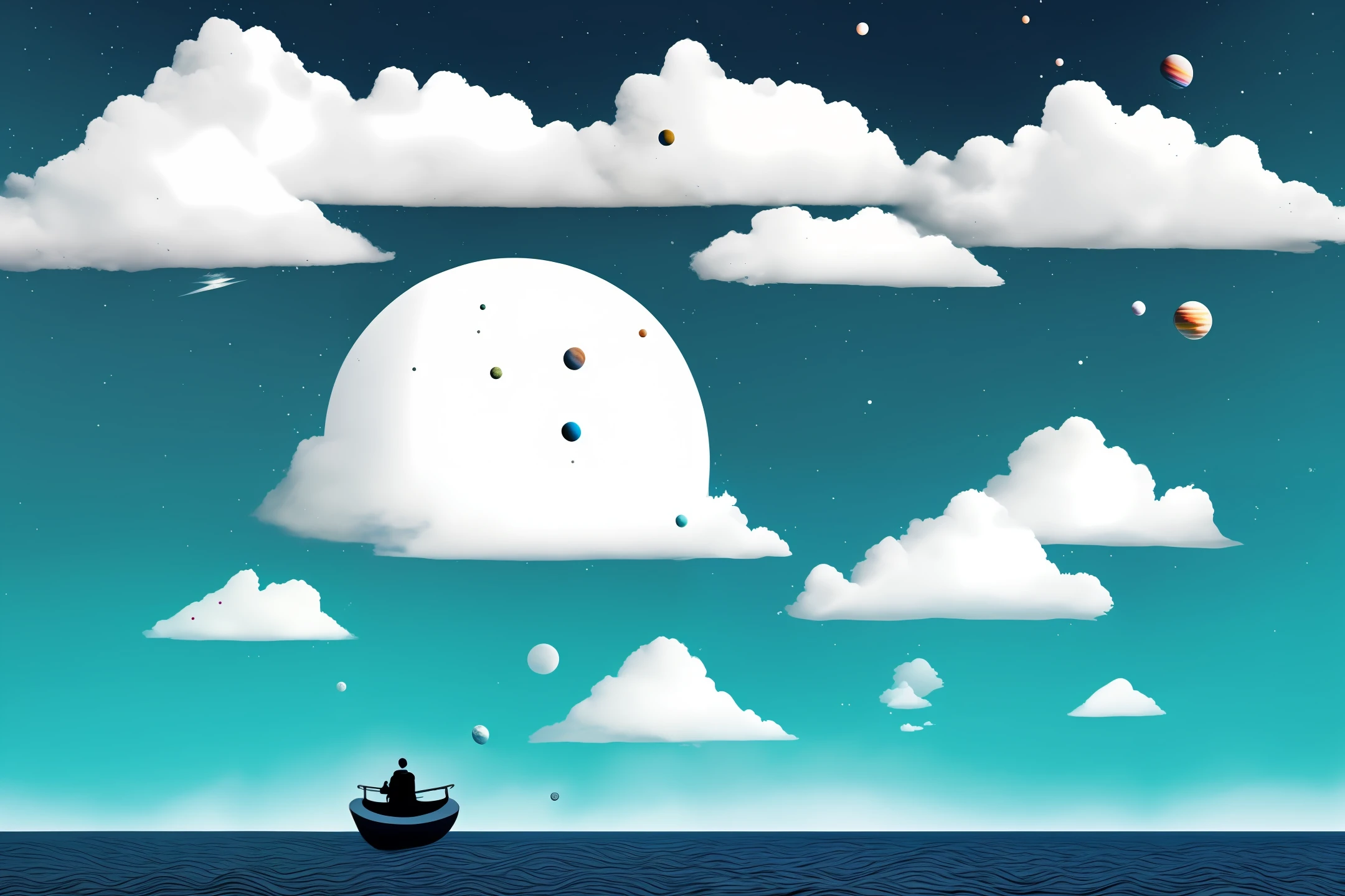 Combination of thoughts,heavenly body,space,afloat,Aloneness