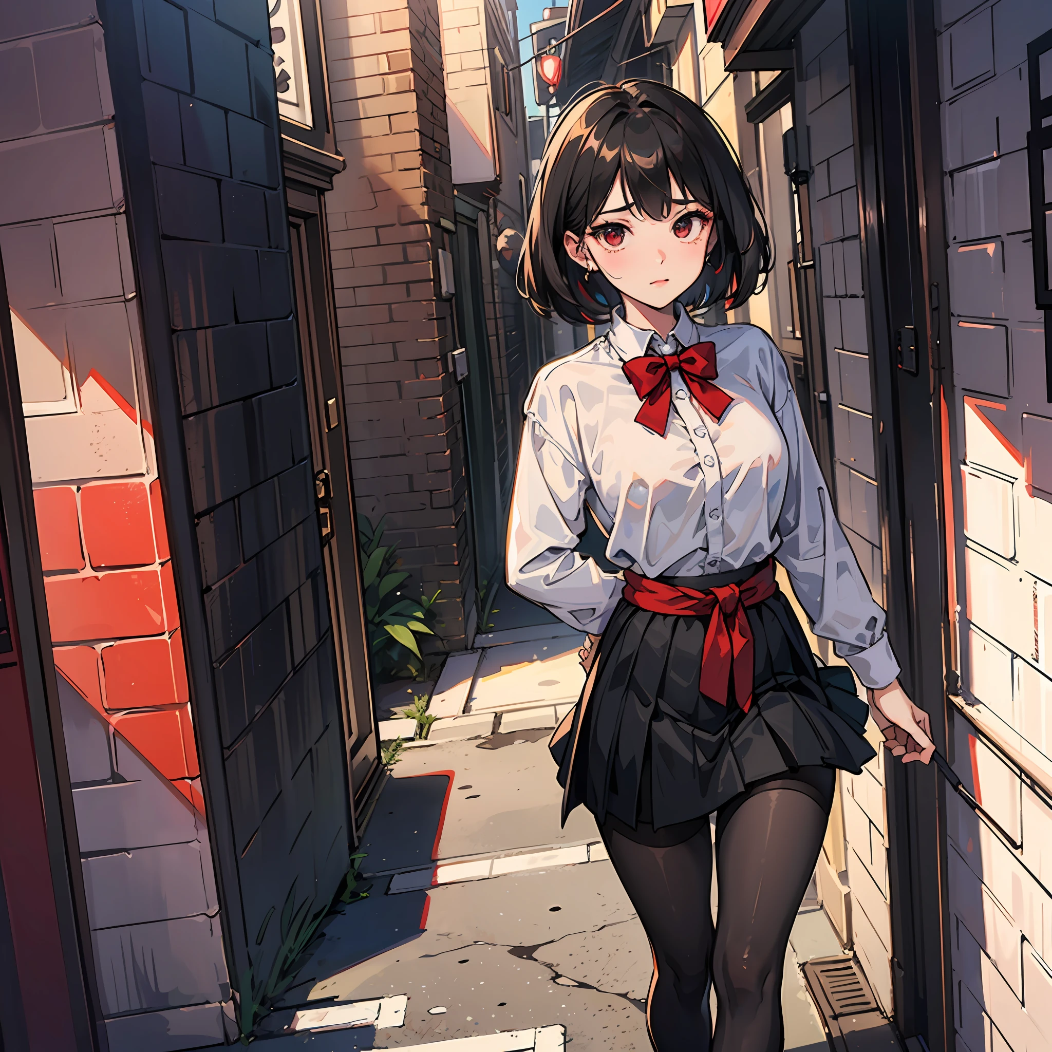 tmasterpiece,Need,Girls' high school students,Bigchest,Wide hips Black pantyhose,Behind the perspective,Cute face,The skirt is lifted up to the waist,Creeping,Turn Back,Be red in the face,with short black hair,Deep in the alley --auto