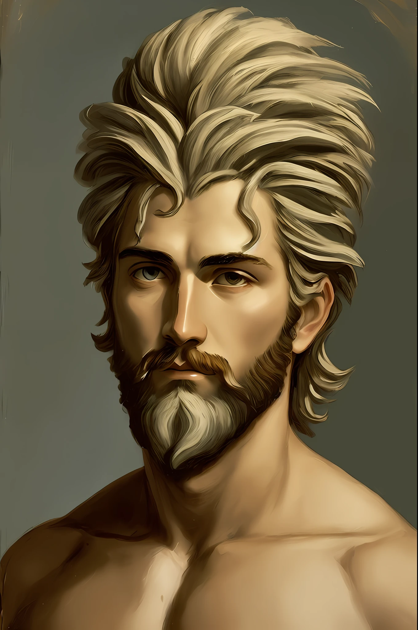 Painted portrait of Rough Zeus,god of thunder,the greek god,On Mount Olympus,whaite hair,full bodyesbian