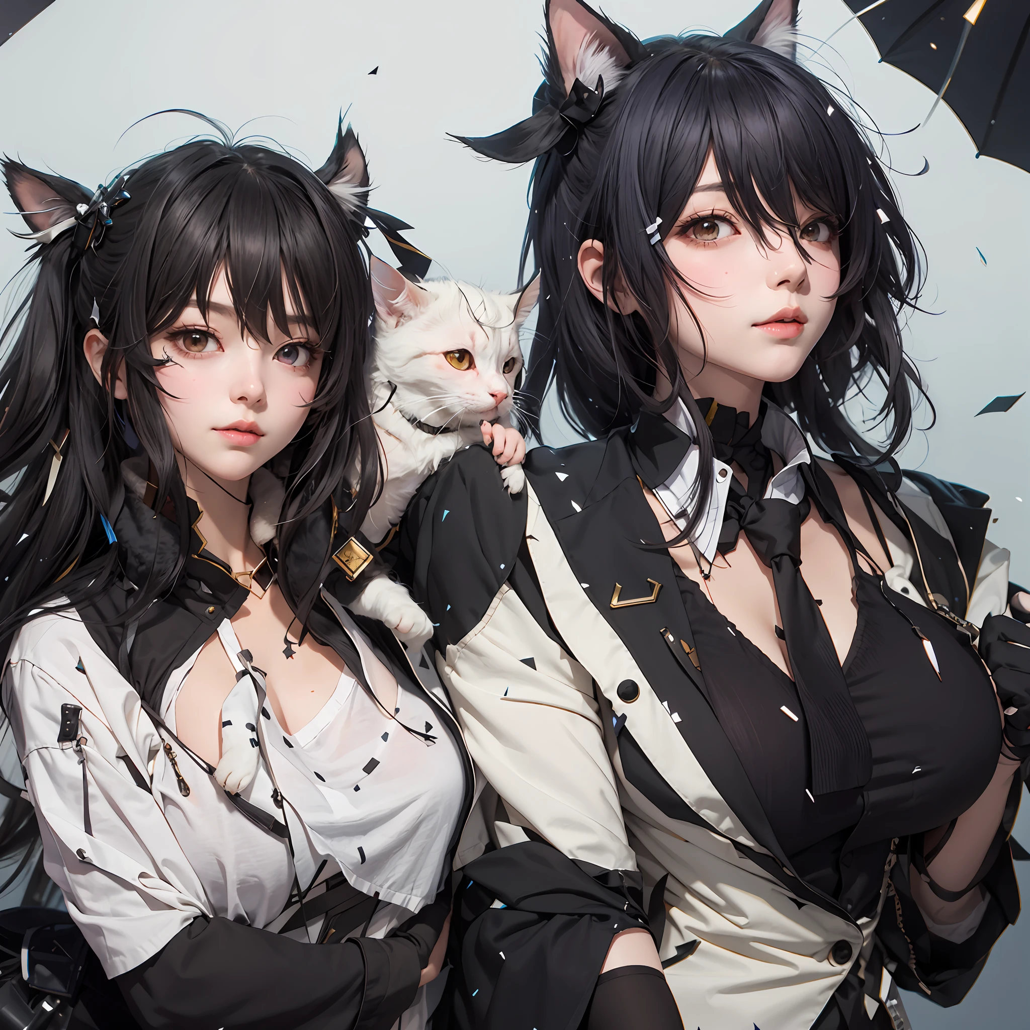 Anime characters with cat ears, Kantai collection style, from girls frontline, girls frontline style, From Arknights, Sirius A and Sirius B, Anime girls, Fine details. Girl front, Anime moe art style, digital art from danganronpa, In anime style,