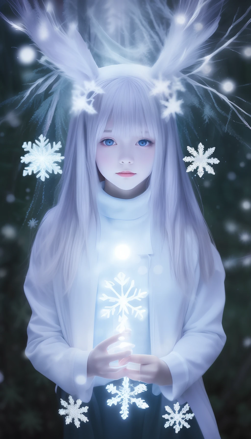 Subarctic coniferous forest snowflake maiden white glowing HD