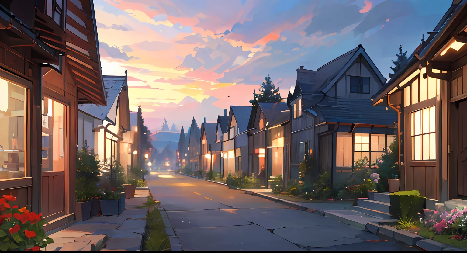 Masterpiece, best quality, official art, extremely detailed CG unity 8k wallpaper, outdoors, animals, spring \(seasons\), cloudy sky, studio ghibli, garden, village,