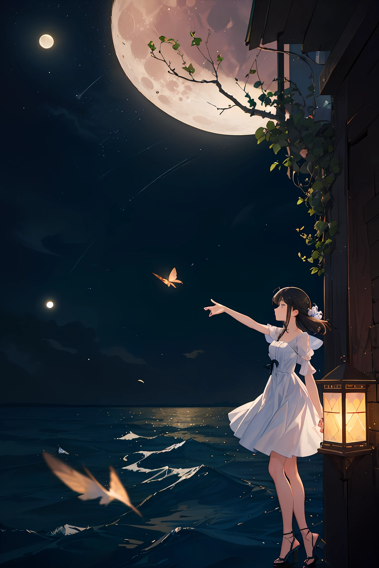 the night,butterflys,themoon,the sea