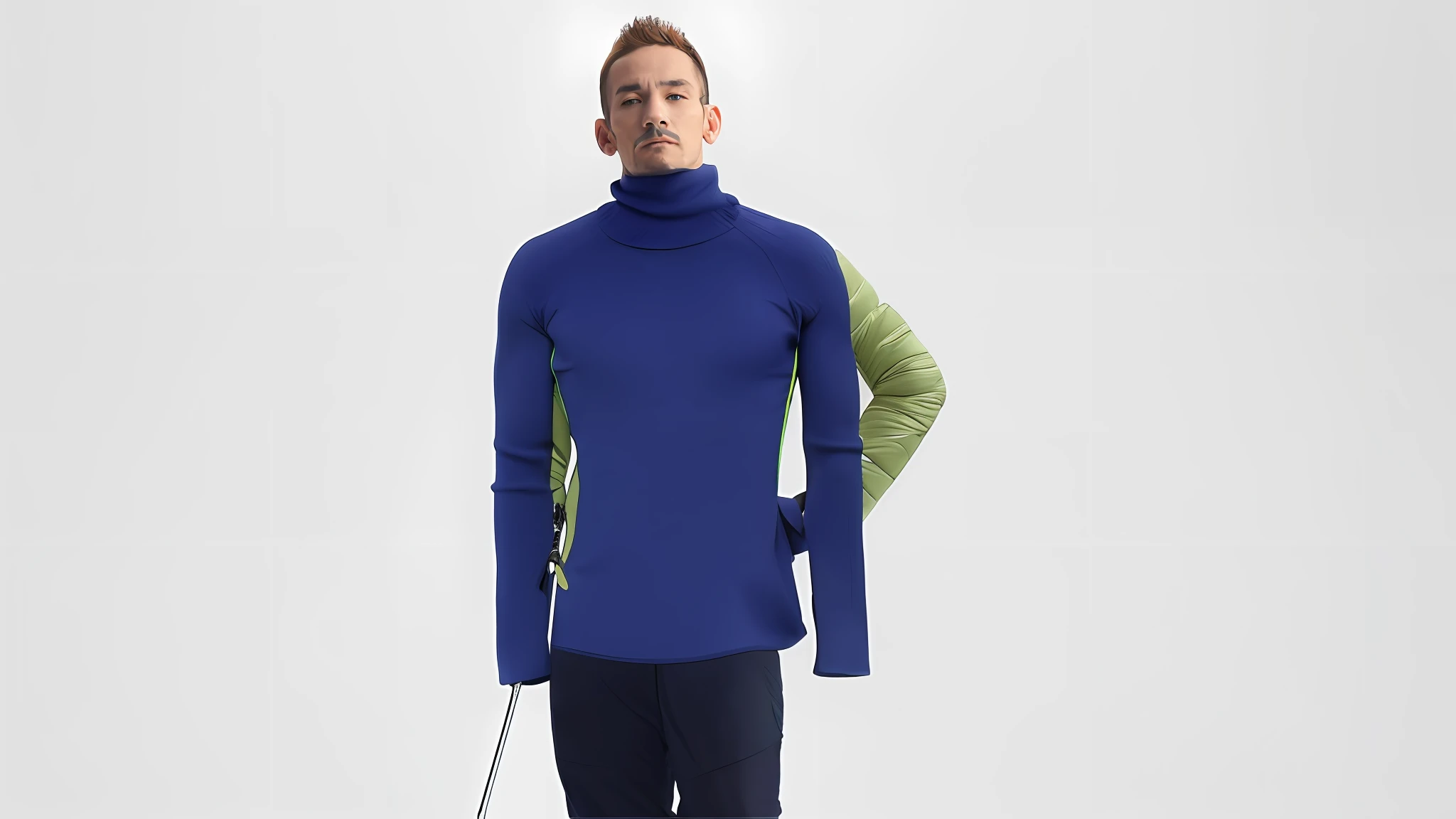 blue turtleneck, wear a  turtleneck,