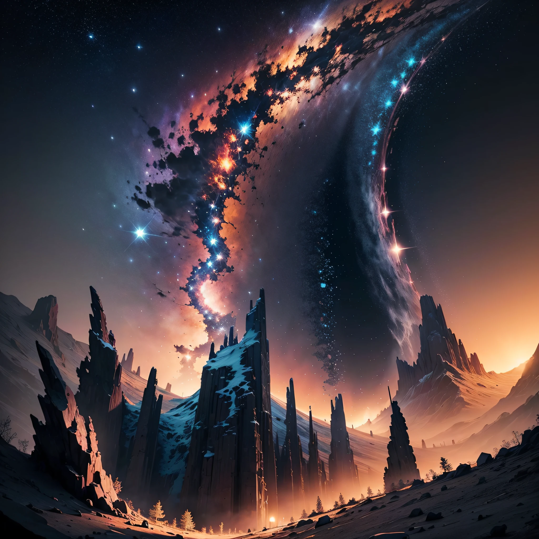 (masterpiece),hyper HD,Dark and deep,Mysterious vast,Magnificent,The stars shine,The edge of the Milky Way,Starry sky,The mysteries of the universe