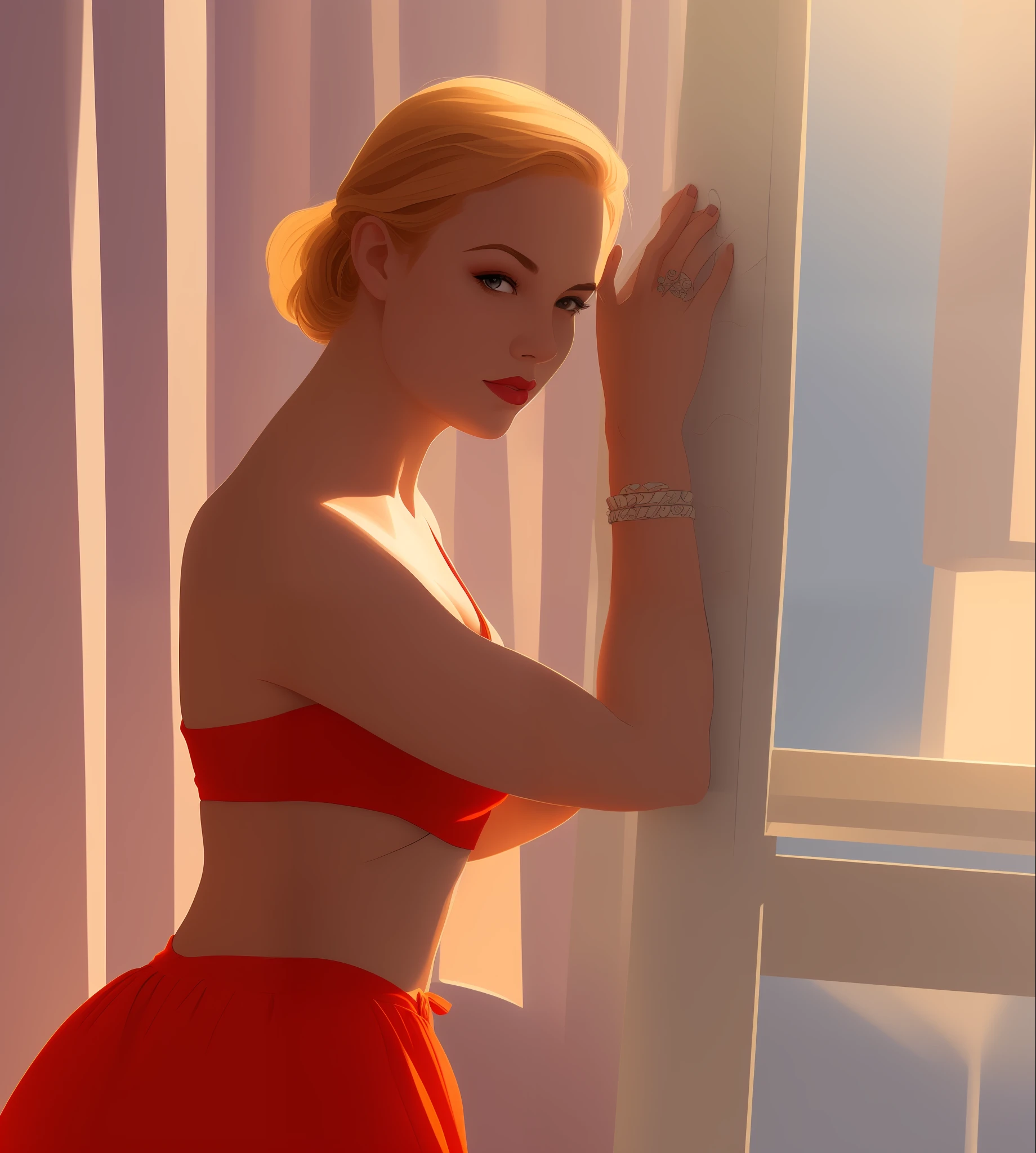 pinup, cartoon, a girl stands in , , sun glasses, hdr, soft shadows, closeup, painting