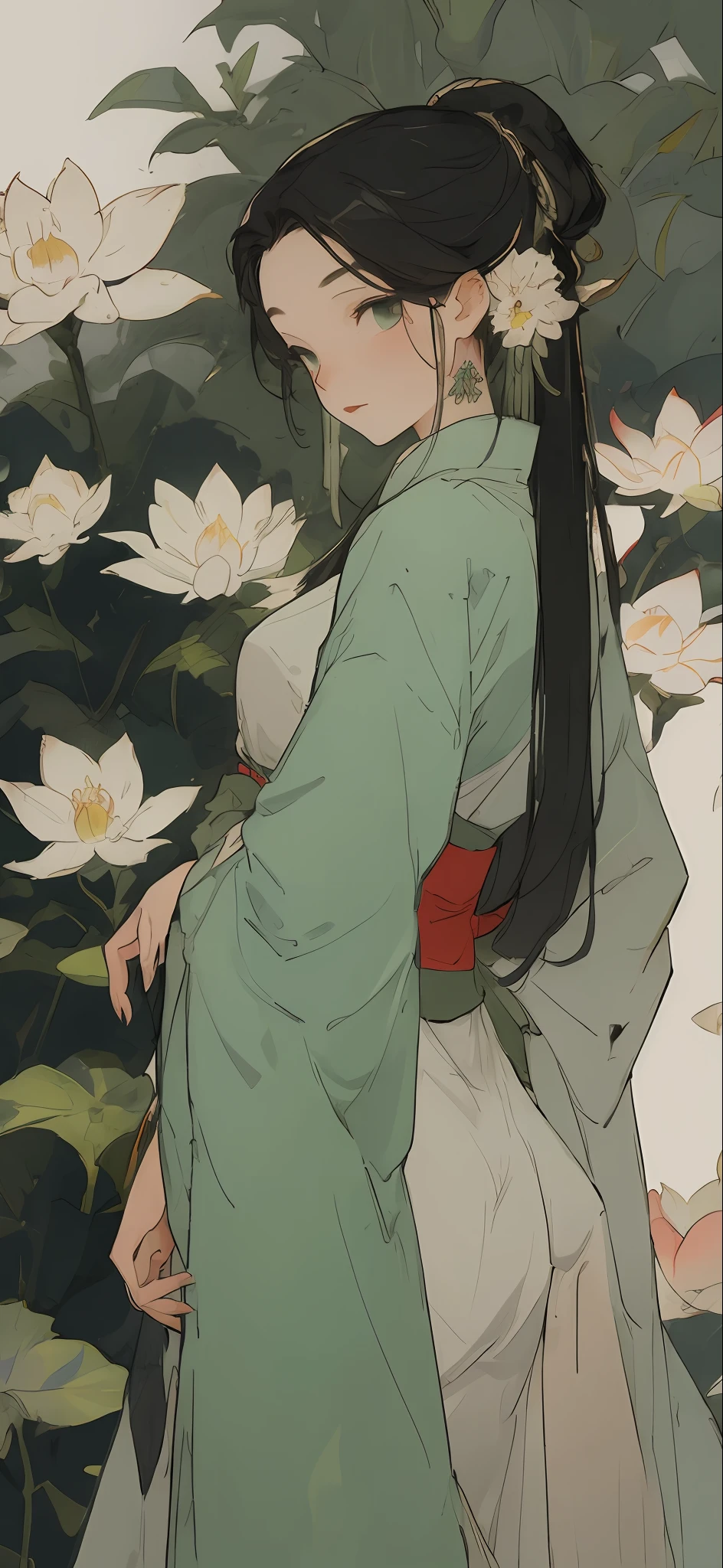 a girl, ancient chinese clothing, full body, sunlight, clear face, clean white background flowers, masterpiece, super detail, epic composition, ultra hd, high quality, extremely detailed, official art, uniform 8k wallpaper, super detail, 32k