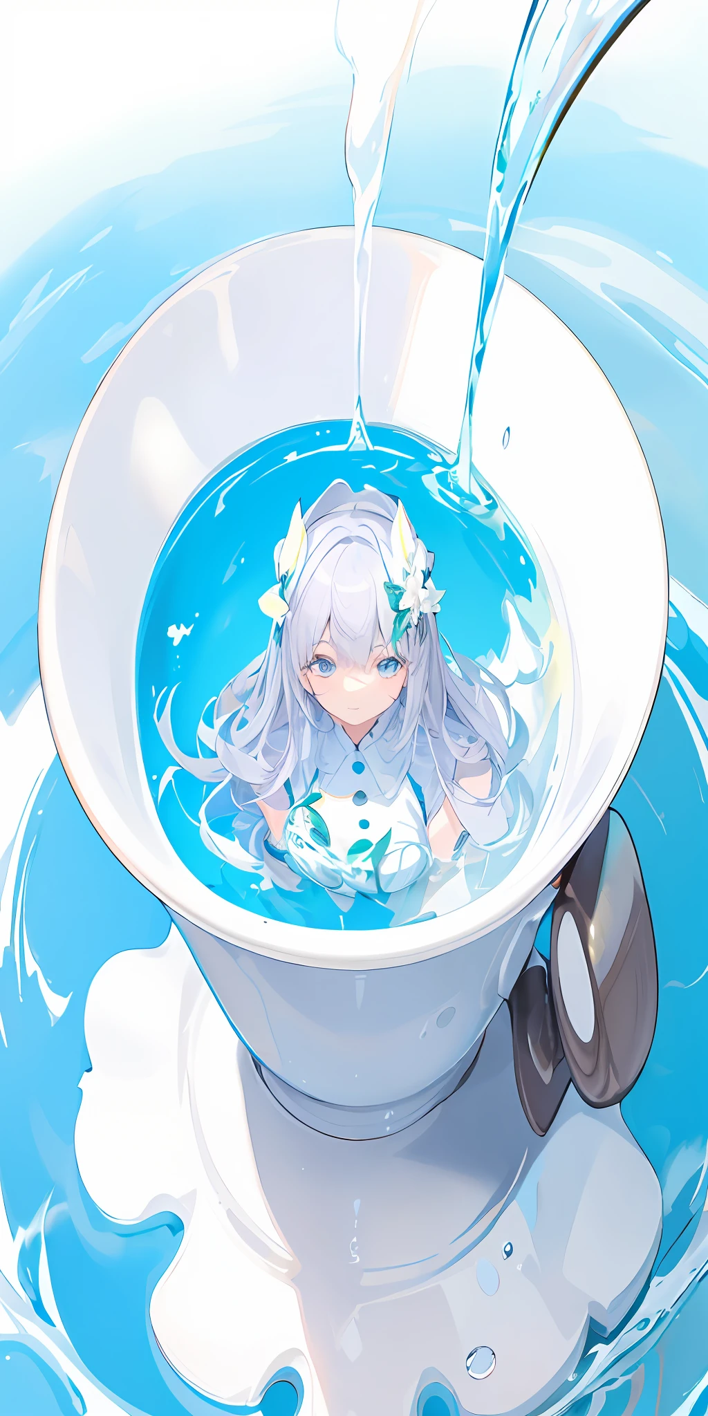 The girl's feet are soaked in a teapot