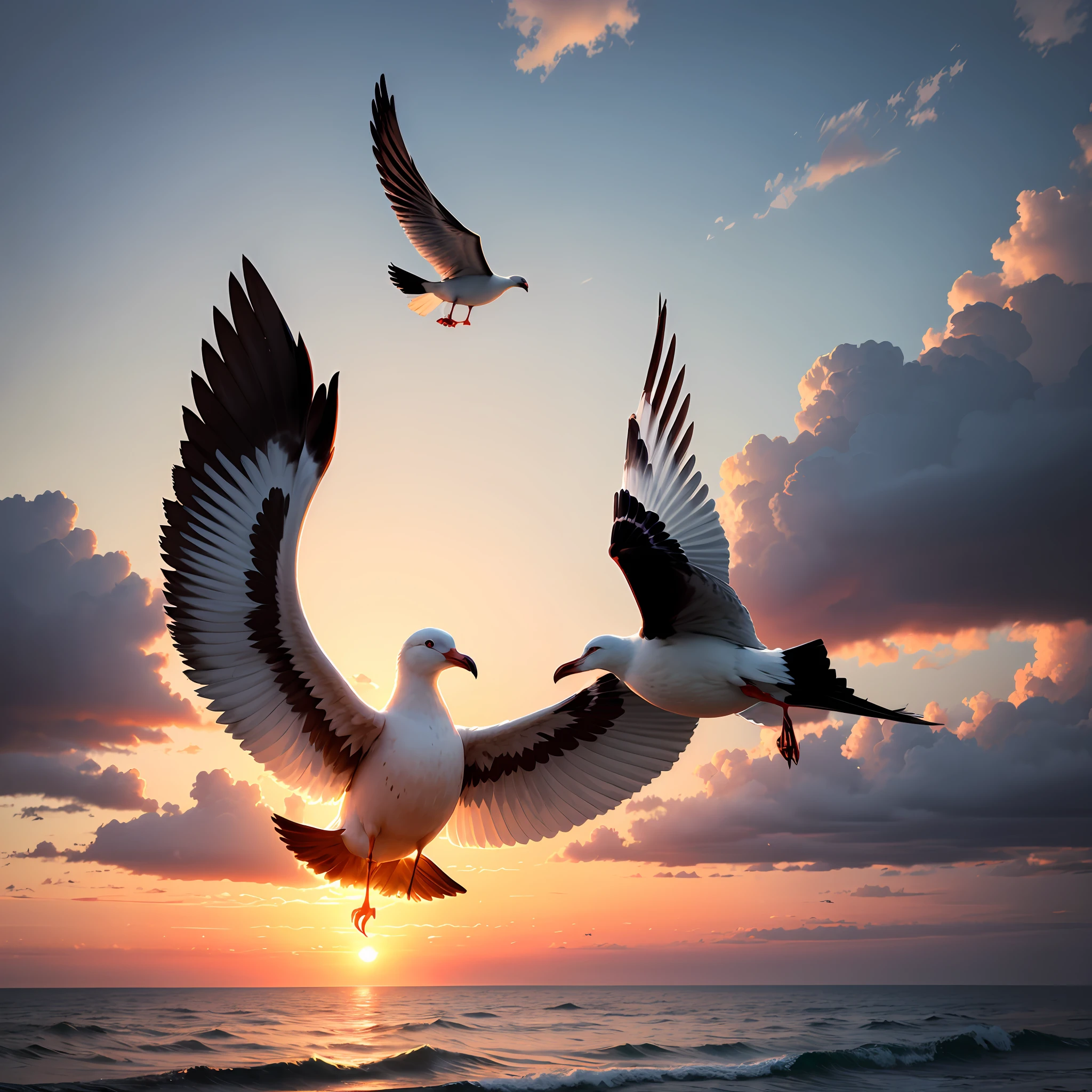 A sunset that occupies half the sky
ocean
Seagulls are flying --auto