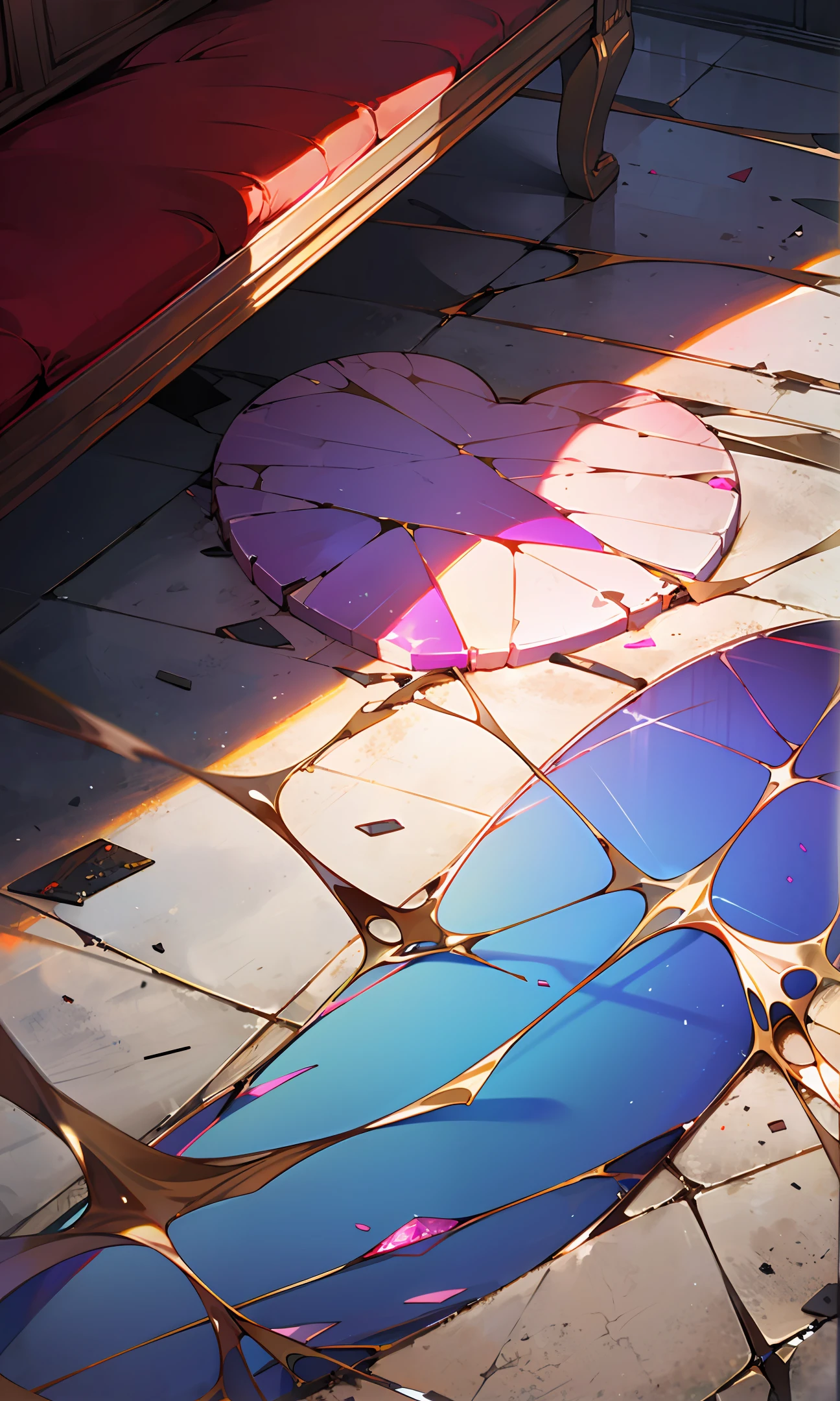 Heart-shaped glass shattered on the ground