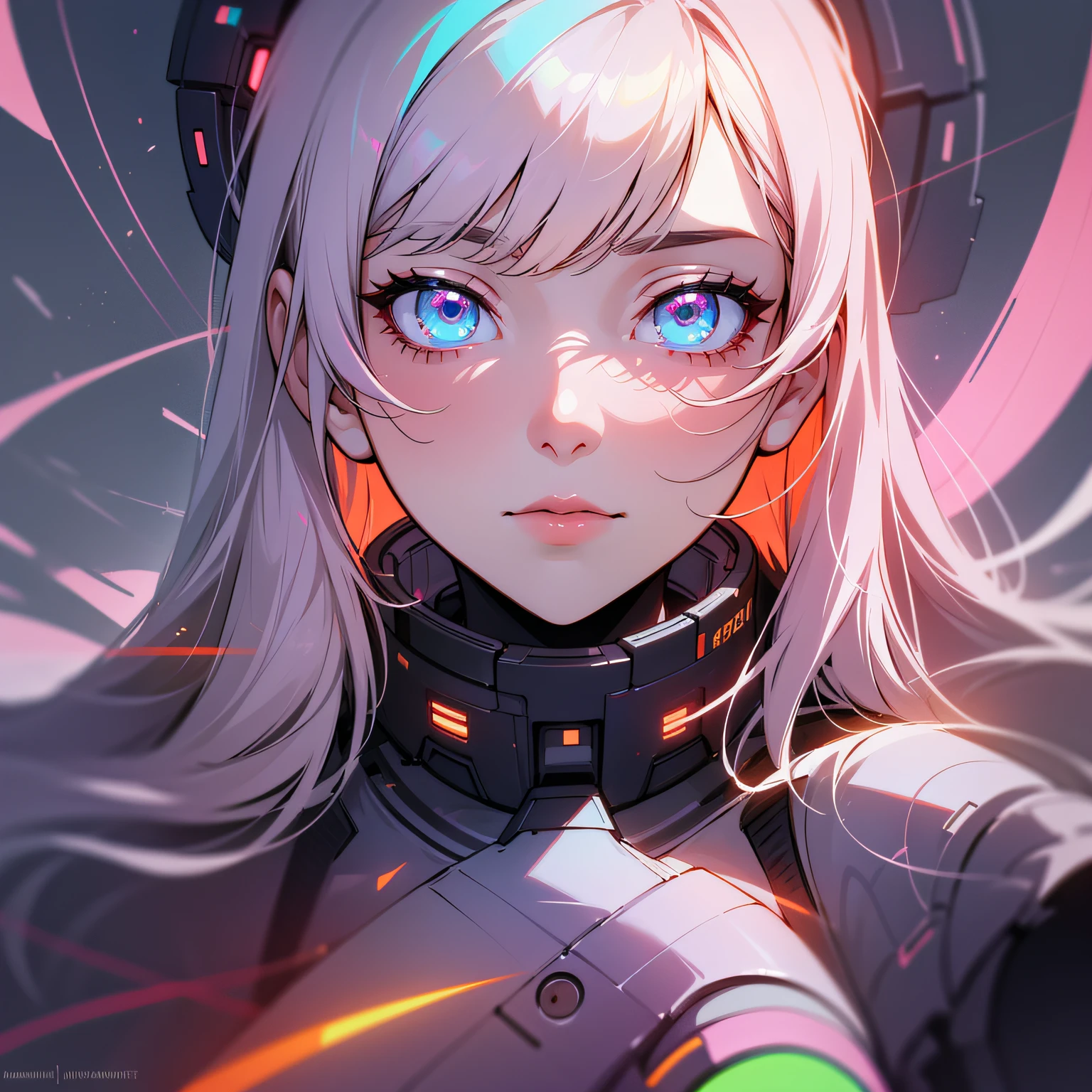 1girl, extreme + absolutely beautiful + meticulous_face, extreme + absolutely beautiful + meticulous_eyes, upper body, close-up, cyberpunk background, sketch, solid color, --auto