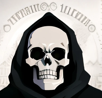 There is a caricature with a skeleton cross, Death itself, the robot wearing the bone crown, his head is a skull, shinigami, Evil sloth, skelleton, necromunda, shinigami, Mechanic, crosses, ((skull)), holy crusader, vitruvian mecha, halfbody headshot, Giant robot skull, Steampunk Jesus