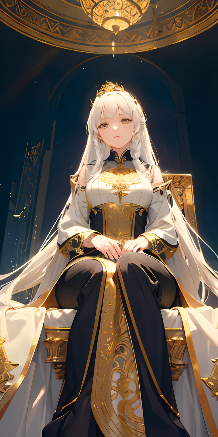 Manteau blanc,white skinned,long braid,Golden eyes,Look up,The upper part of the body,Need,tmasterpiece