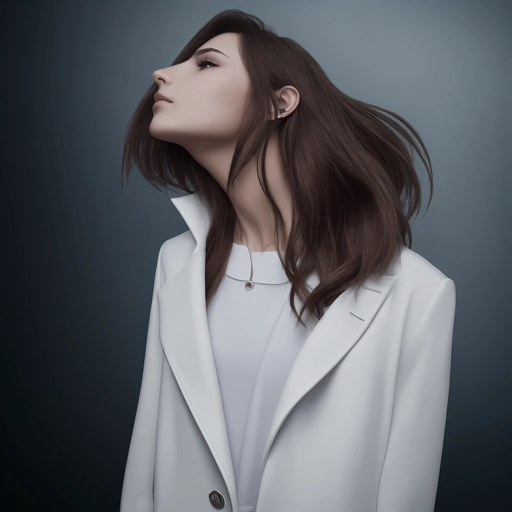 beast ear,long whitr hair,whaite hair,Manteau blanc,white skinned,Look up,The upper part of the body,hair straight,Need,tmasterpiece --auto