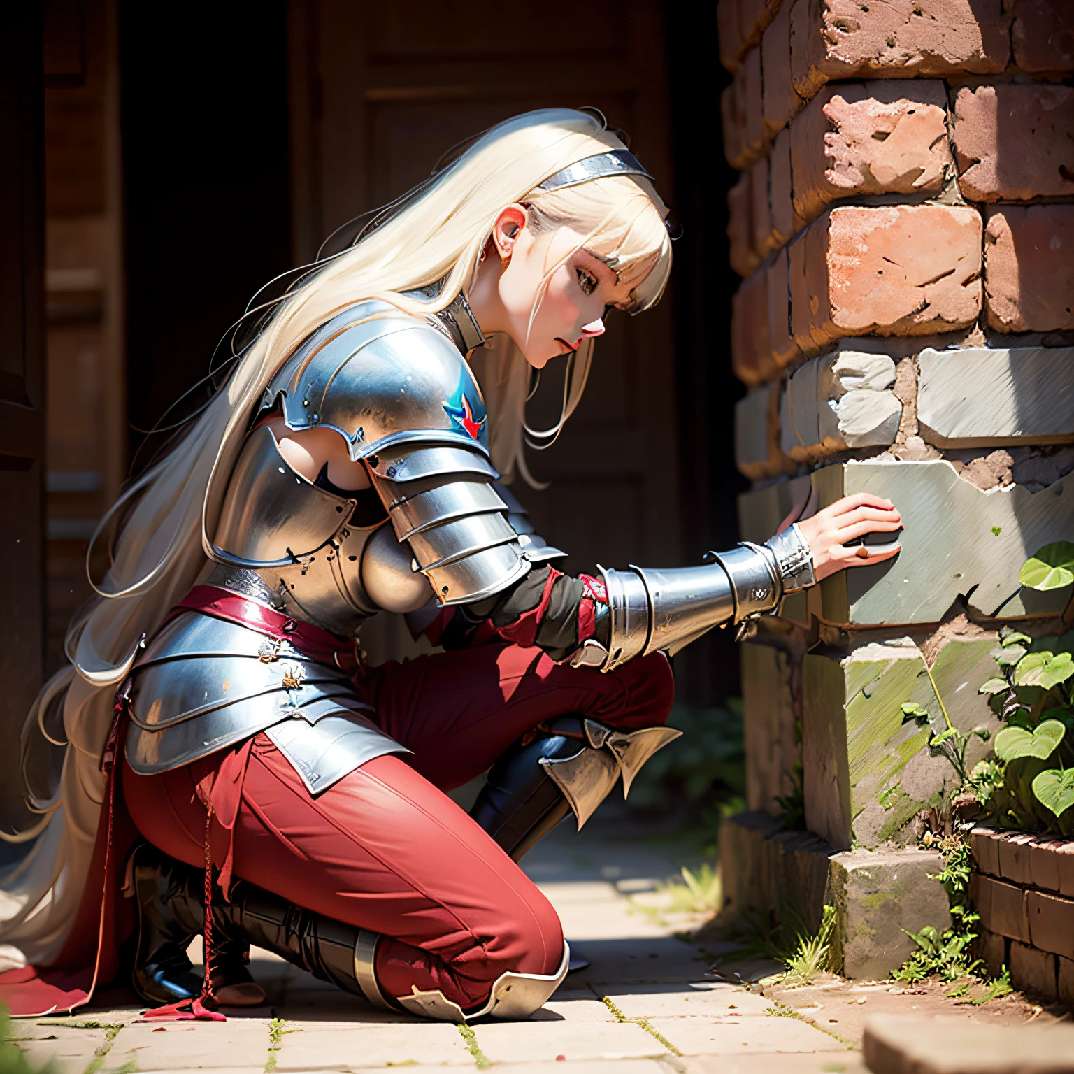 A female knight kneeling on one knee --auto