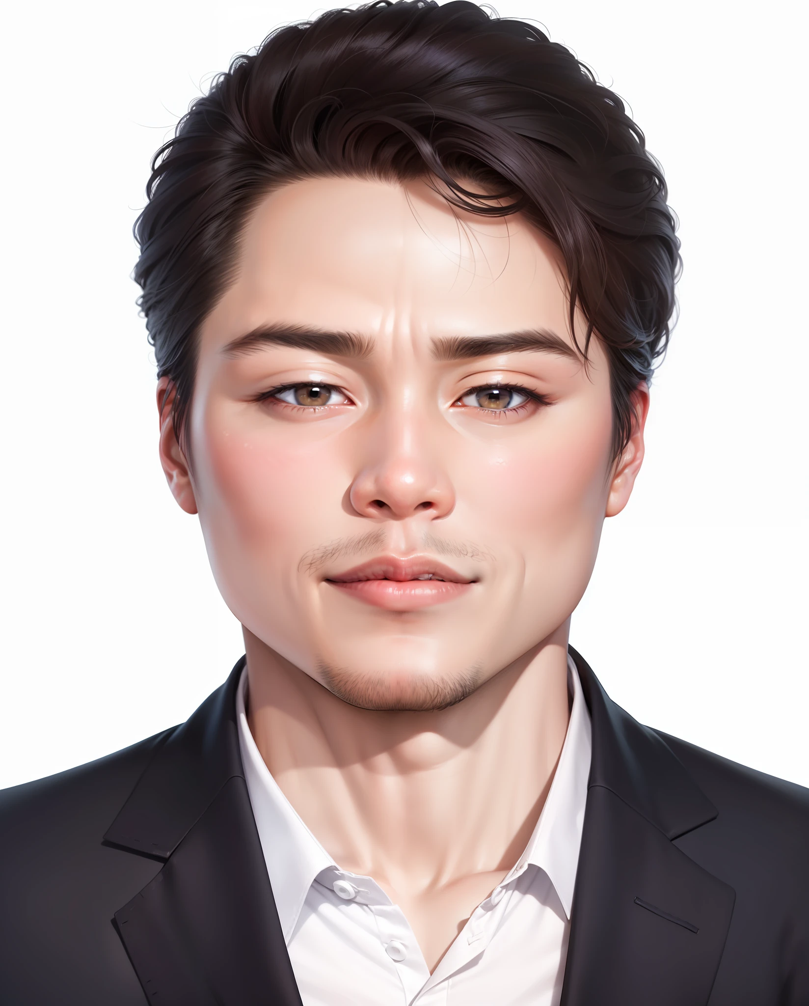 Asian people,The eyes are not small,Handsome,rosto magro,ssmile,white backgrounid,Very realistic