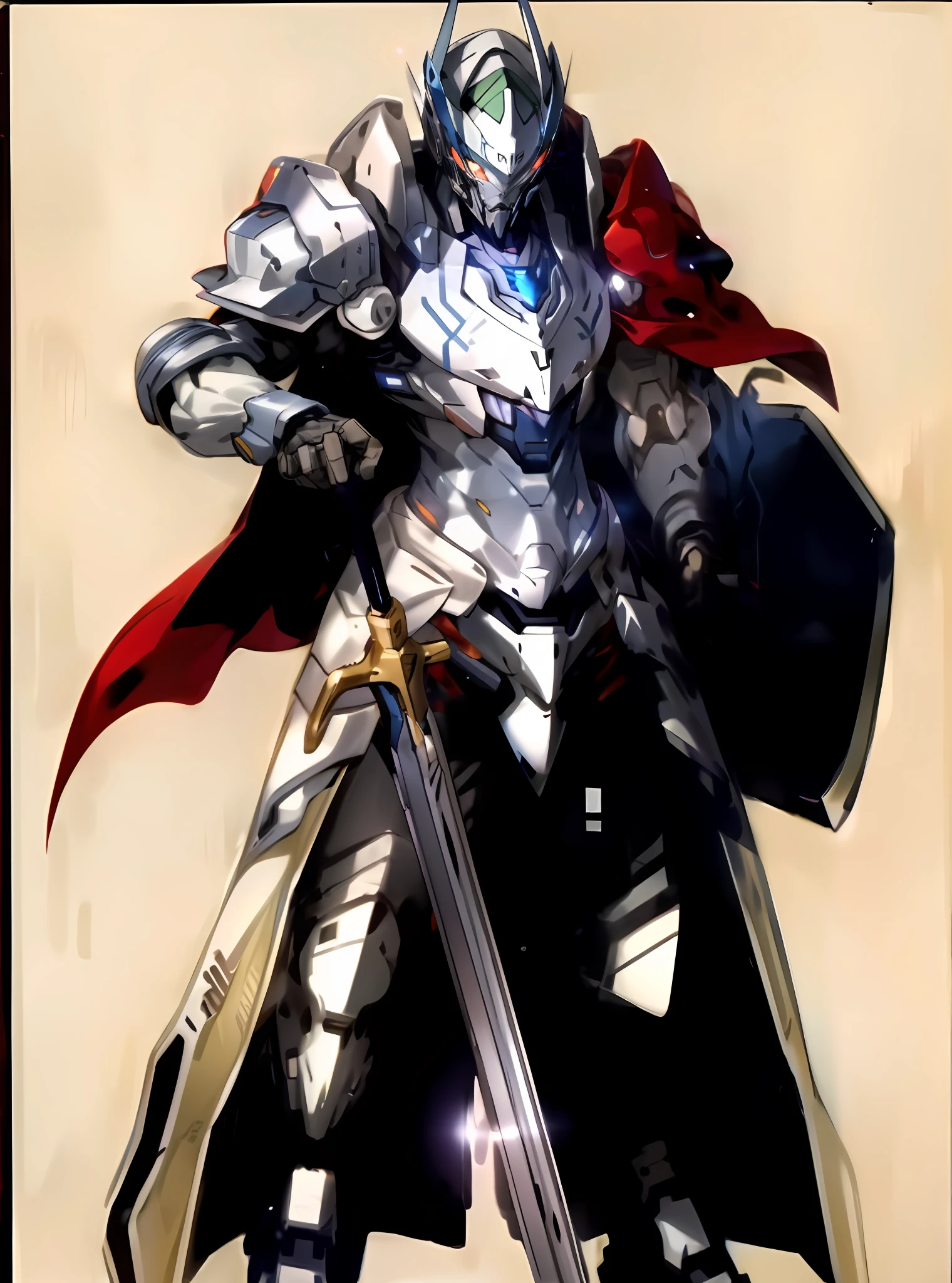 Skysky，​​clouds，holding_weapon，no_humans，with light glowing，，droid，buliding，glowing_eyes，mecha，scientific fiction，城市，Realistis，mecha ，s Ultraman，Shin Evangelion ，Simple ，White accents are blue ，The eyes are sky blue