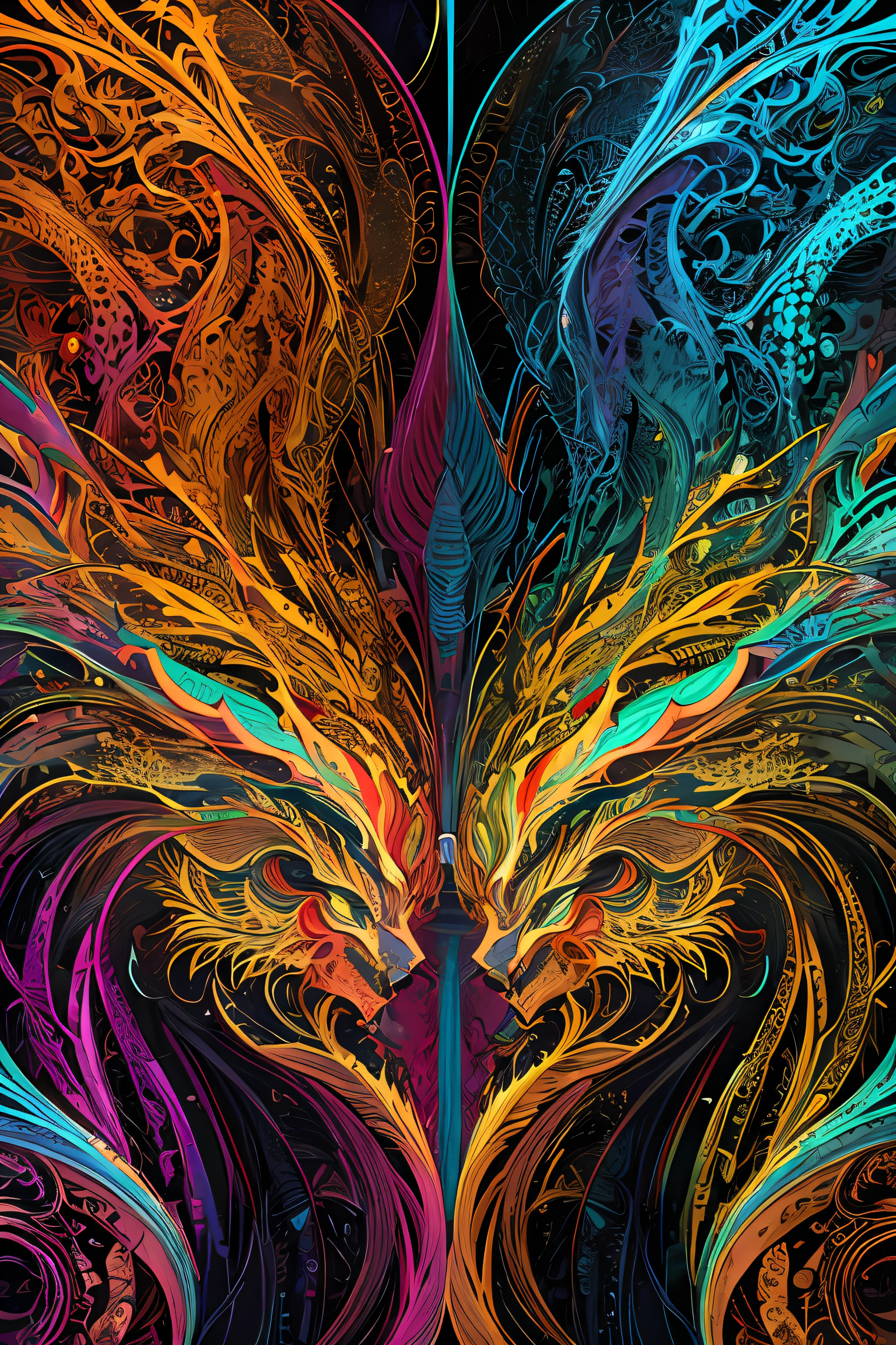 (tmasterpiece,top Quority,best qualtiy,offcial art,Beauty and aesthetics:1.2),(1girl:1.3),The is very detailed,(s fractal art:1.2),Background composed of dragons,Most detailed,(zentangle:1.2),(dynamicposes) , (abstract backgrounds:1.5), (traditionalcostumes:1.2), (shiny skins), (many color:1.4), The upper part of the body