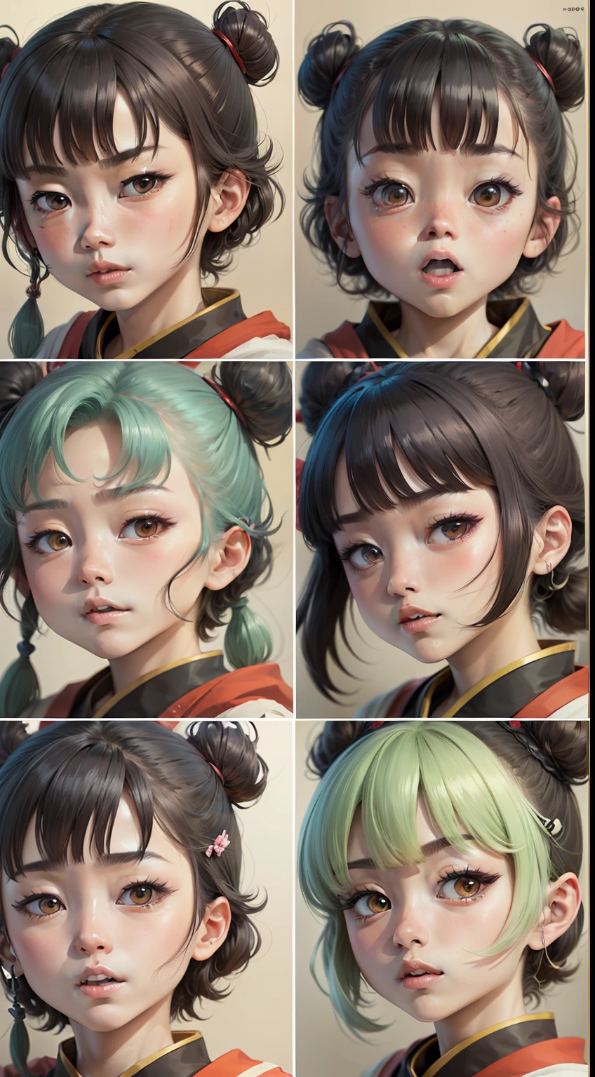 Momotaro in the old tale Momotaro、character sheets、Various poses、Various facial expressions、anime illustrated