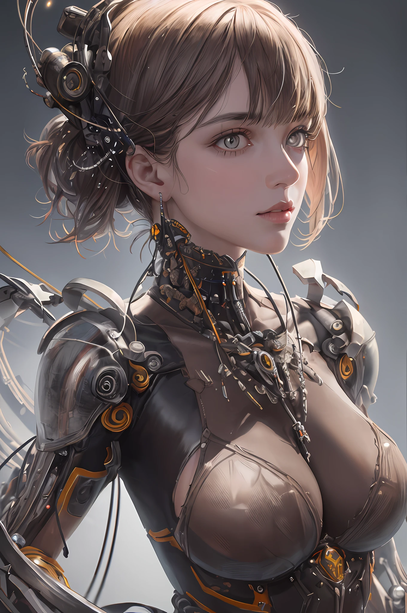 1mechanical girl,((ultra realistic details)), portrait, global illumination, shadows, octane render, 8k, ultra sharp,metal,intricate, ornaments detailed, cold colors, egypician detail, highly intricate details, realistic light, trending on cgsociety, glowing eyes, facing camera, neon details, machanical limbs,blood vessels connected to tubes,mechanical vertebra attaching to back,mechanical cervial attaching to neck,sitting,wires and cables connecting to head