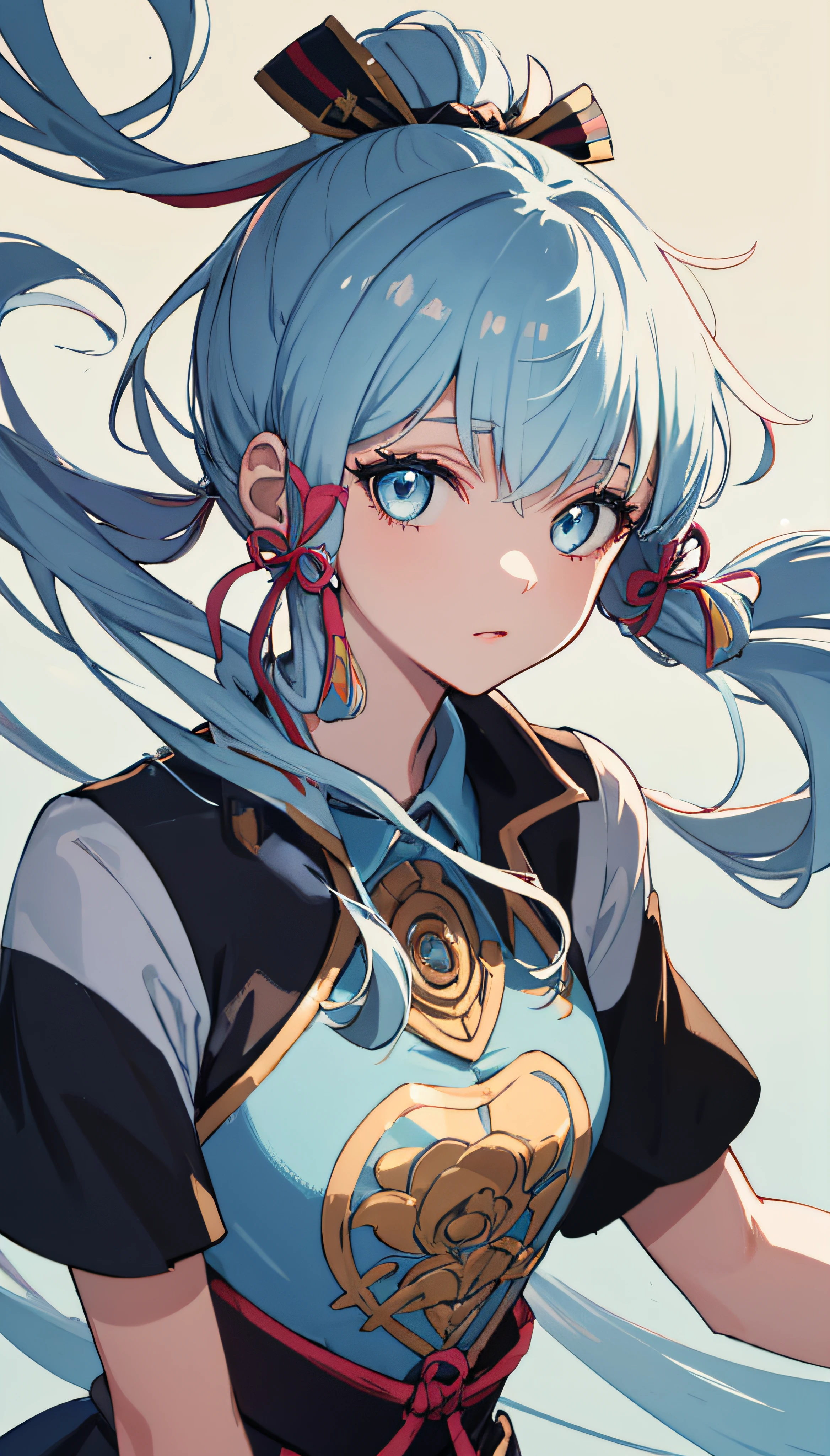 (masterpiece), (best quality), (ultra detailed),(disheveled hair),(illustration), (1girl), (Fashionable clothing), standing, Fashion model, looking at viewer, (interview), (simple background),beautiful detailed eyes, delicate beautiful face, Floating,(high saturation),(colorful splashes),colorful bubble,(shining), focus on face, ponytail, kamisato ayaka, light blue hair, bangs, hair ring, floating flowers, floating hairs, (shining), best lighting, best shadow,