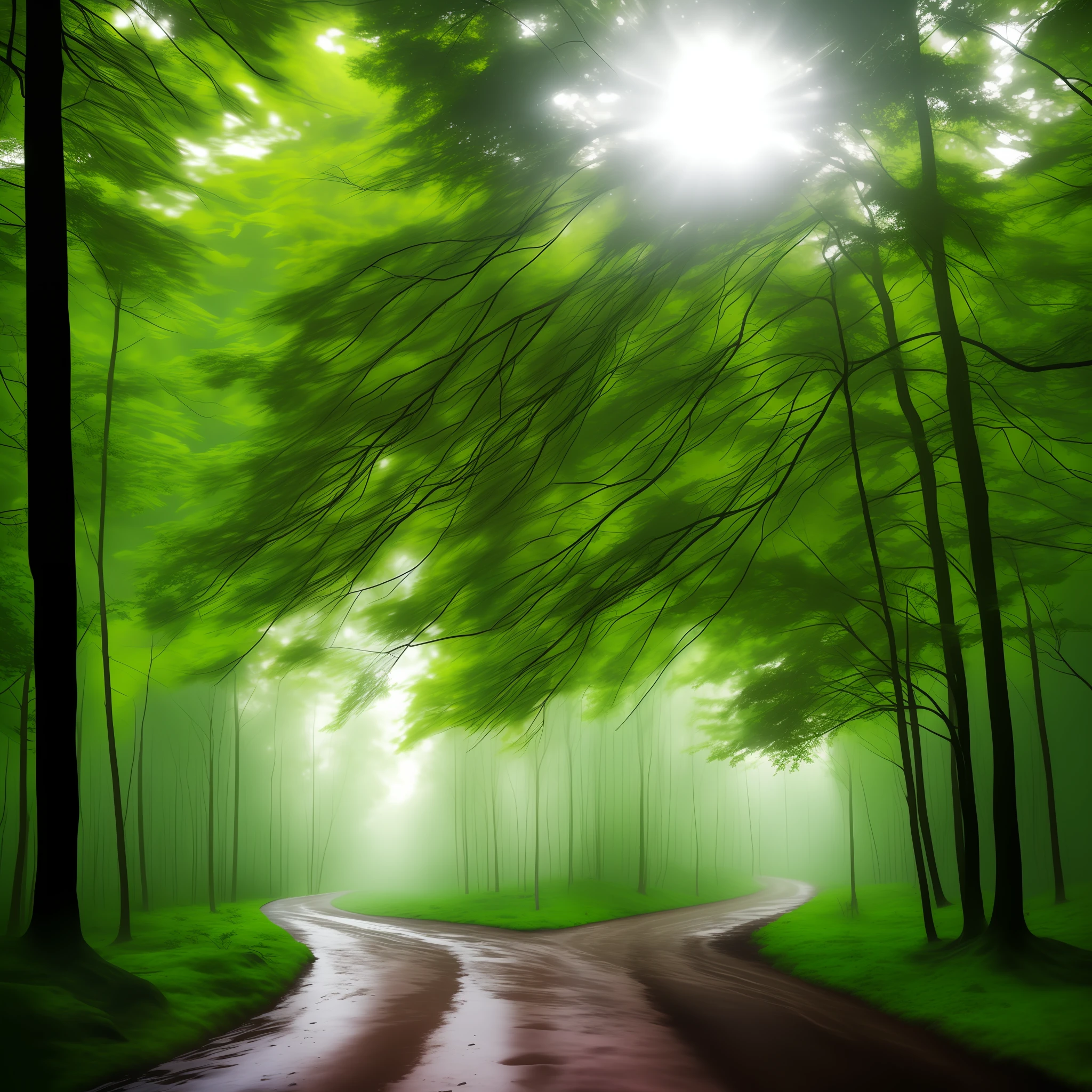 Forest heavy rain sun