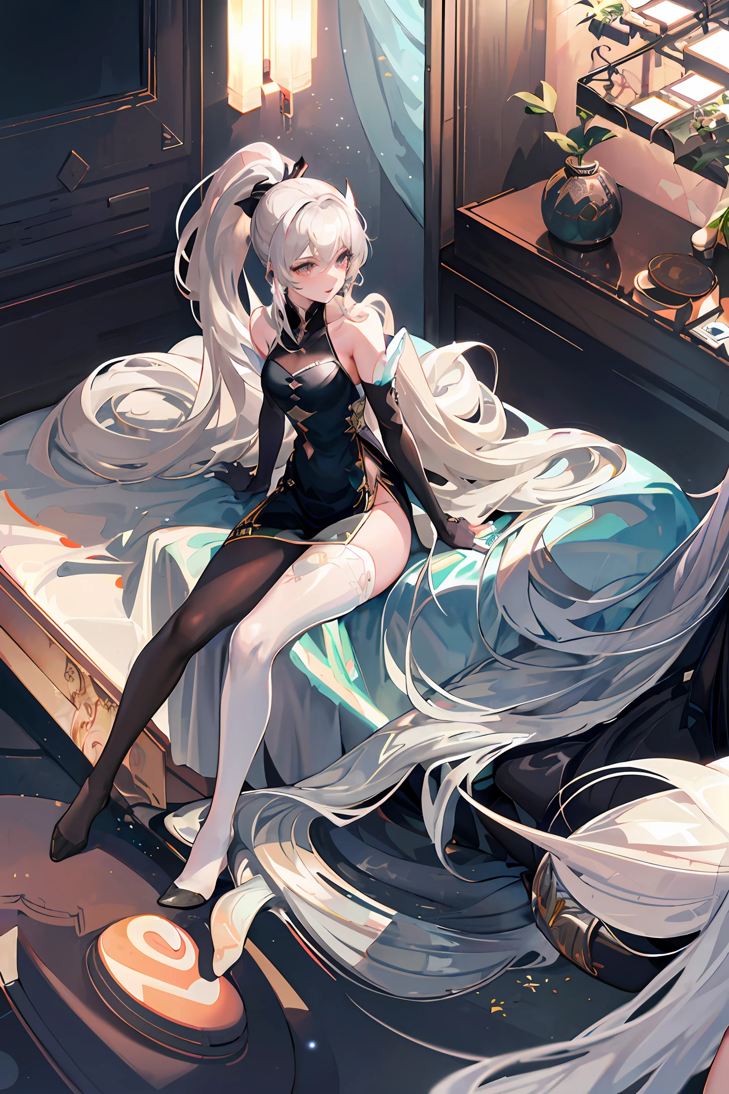 Black silk beauty long legs back white liquid