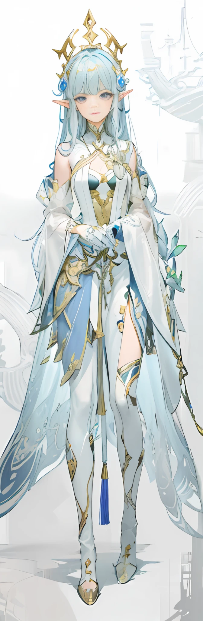 a drawing of a woman in a costume with a sword, complex fantasy character, dnd character, dnd fantasy character, Humanoid form, detailed full-body concept, Full body character drawing, inspired by Yang Jin, female cleric, fantasy d&d character, dark sorceress fullbody pose, female mage, young half elf wizard