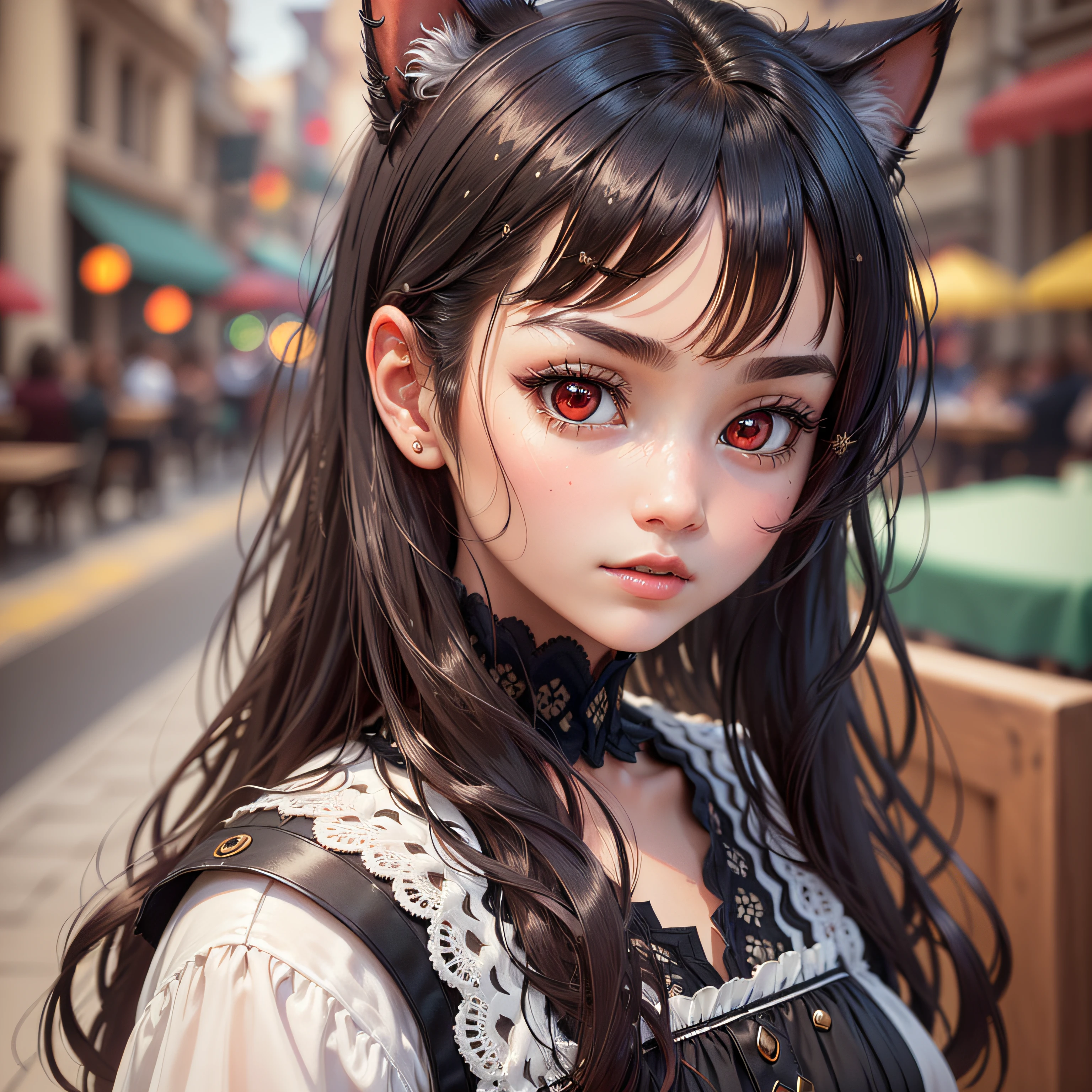 black hair, hair bobbles, wince, longeyelashes, solid circle eyes, fake animal ears, light smile, ear blush, Surrealism, drop shadow, anaglyph, stereogram, tachi-e, pov, atmospheric perspective, Ukiyo-e, film grain, 8k, super detail, ccurate, best quality, retina --auto