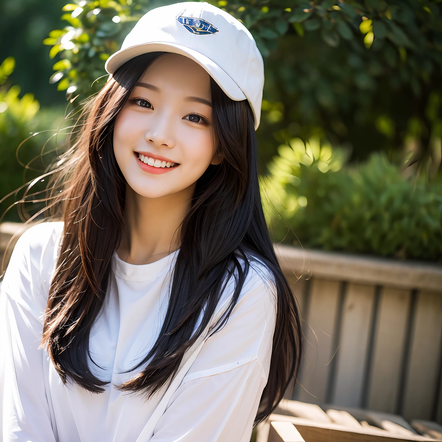 rays of sunshine，highr，Long black hair，a pregirl，Need，tmasterpiece，white skinned，wearing hat