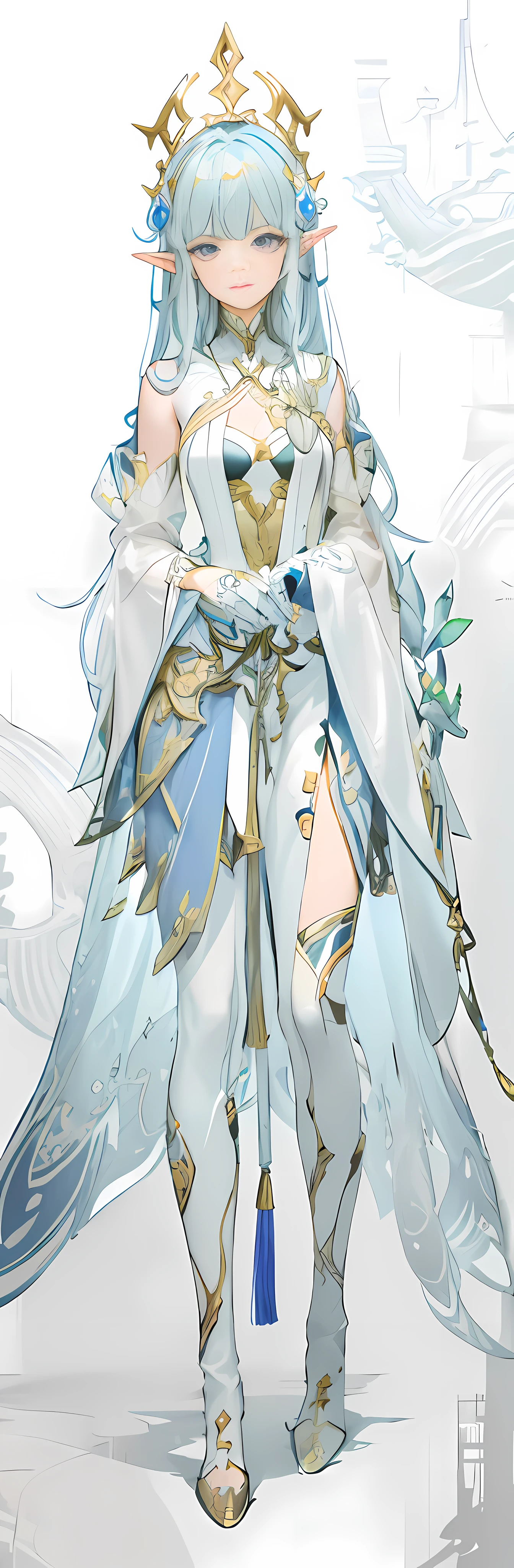 a drawing of a woman in a costume with a sword, complex fantasy character, dnd character, dnd fantasy character, Humanoid form, detailed full-body concept, Full body character drawing, inspired by Yang Jin, female cleric, fantasy d&d character, dark sorceress fullbody pose,  female mage, young half elf wizard