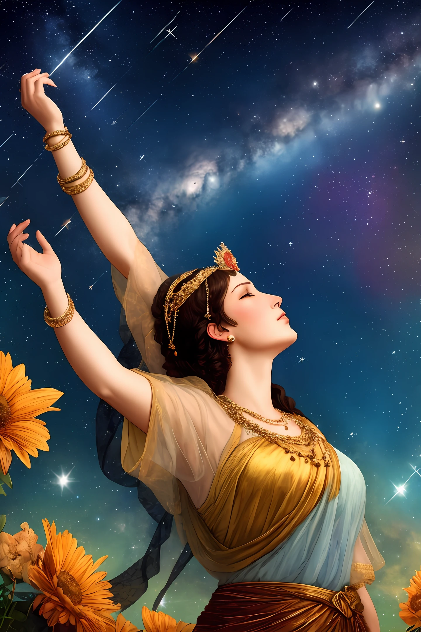 The goddess looks up at the stars，classical