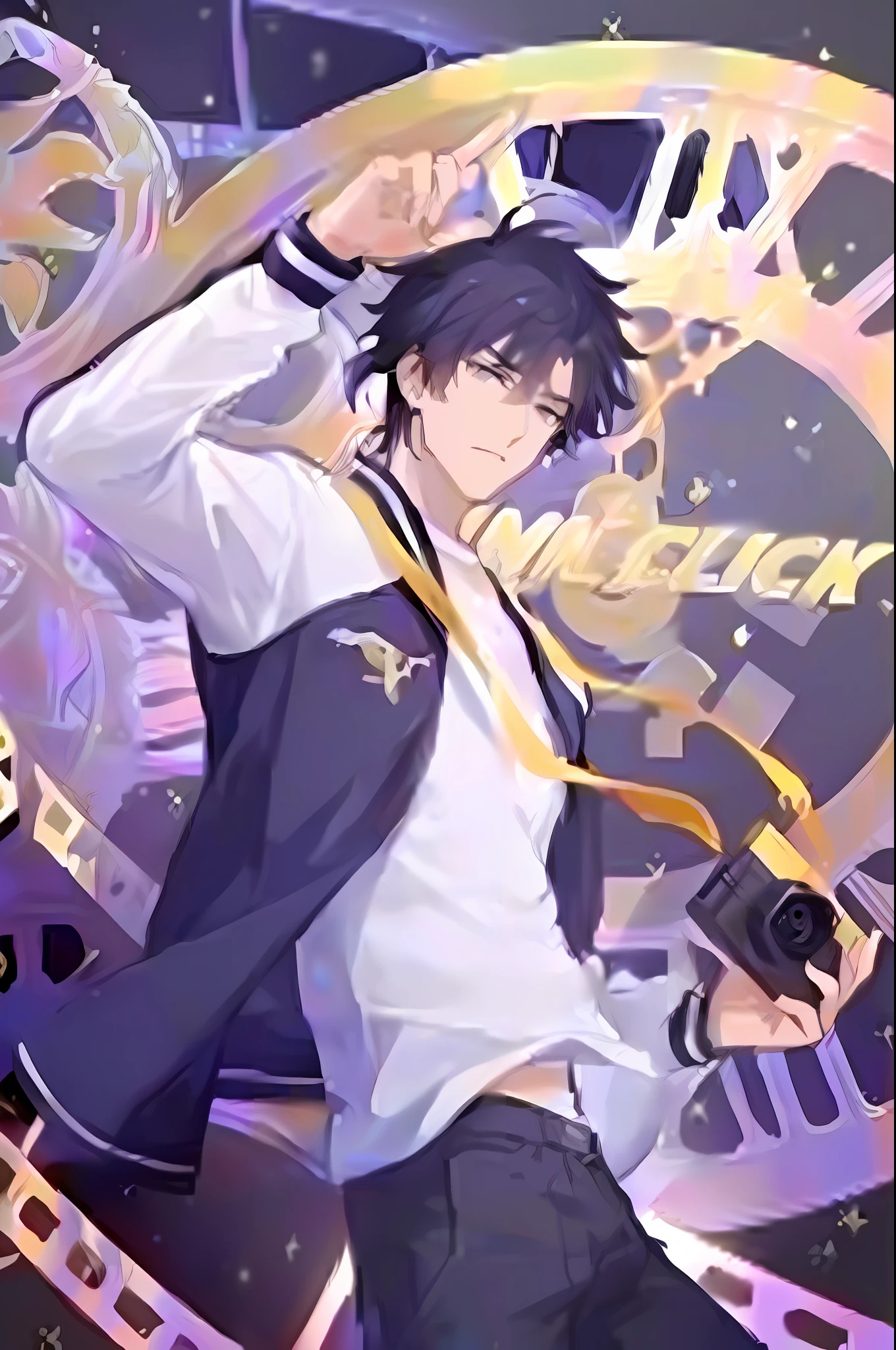 Anime boy with camera and camera strap holding camera, Handsome anime pose, style of anime4 K, Anime style. 8K, sakimichan, anime wallaper, trigger anime artstyle, Best anime 4k konachan wallpaper, astral clockwork, profile picture 1024px, High Quality Anime Art Style, Artistic cover, 8K anime